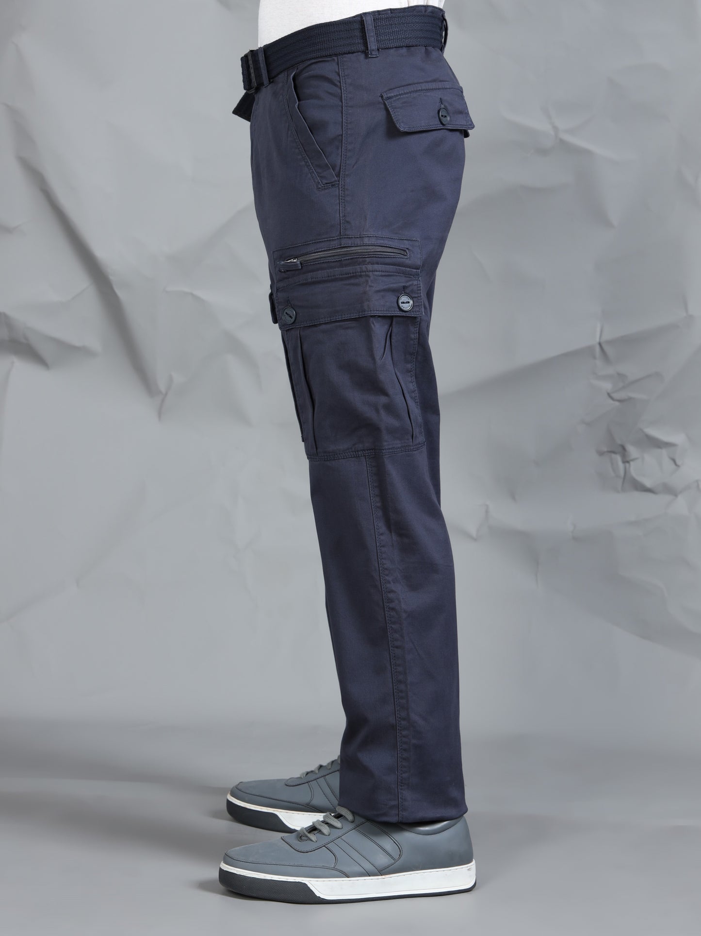 Men Navy Cargo Pants With Belt