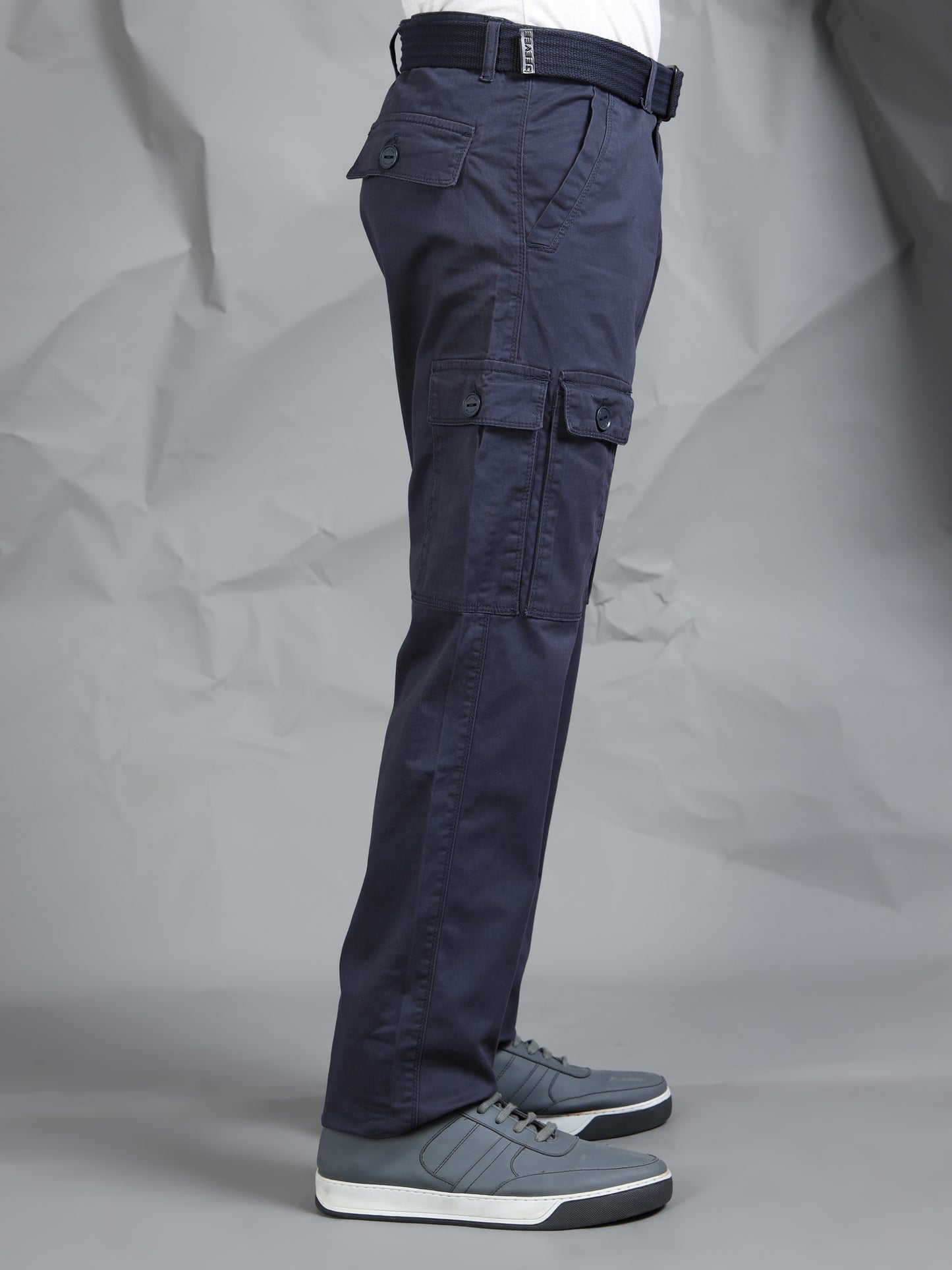 Men Navy Cargo Pants With Belt