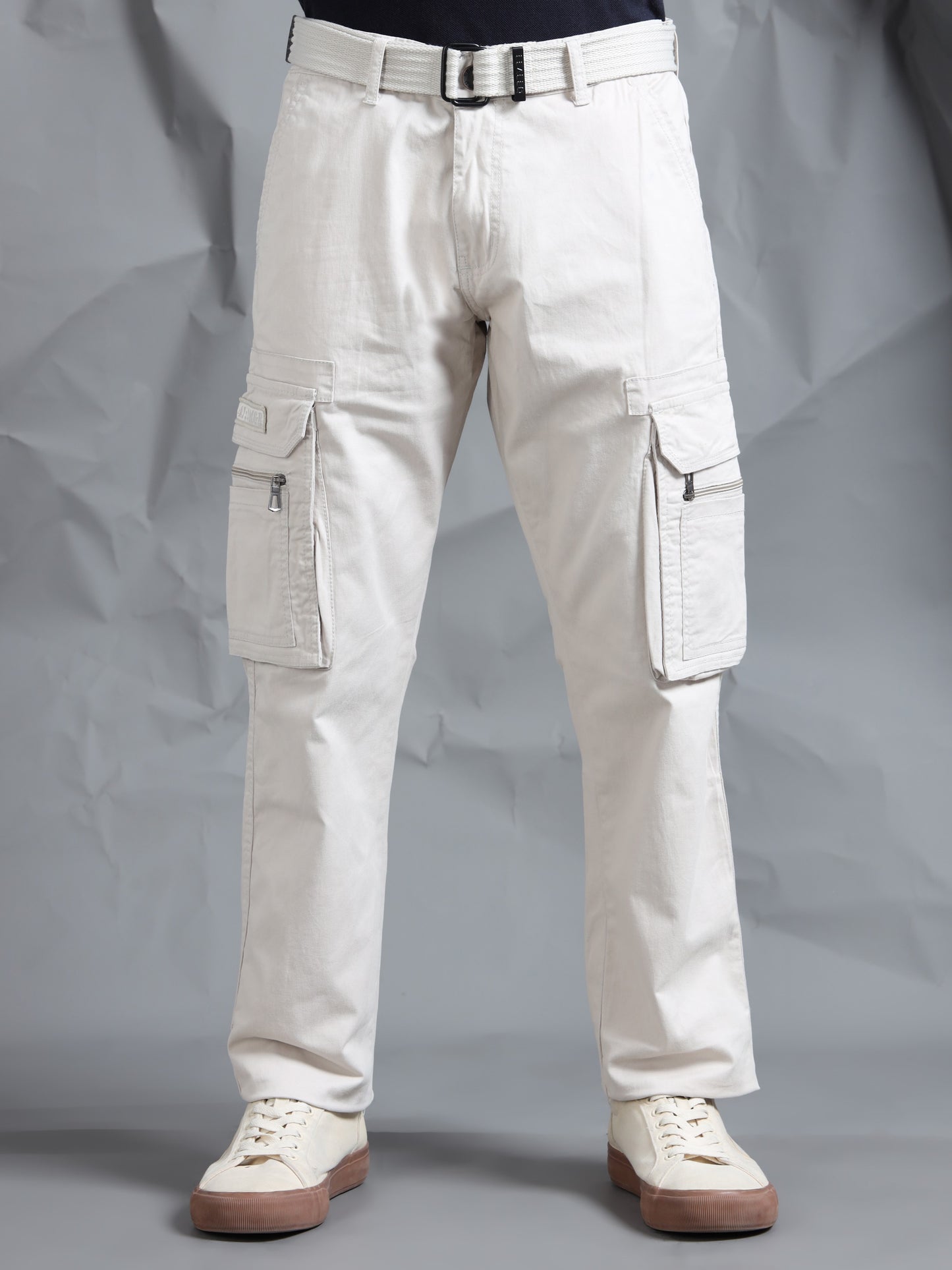 Men LT Grey Cargo Pants With Belt