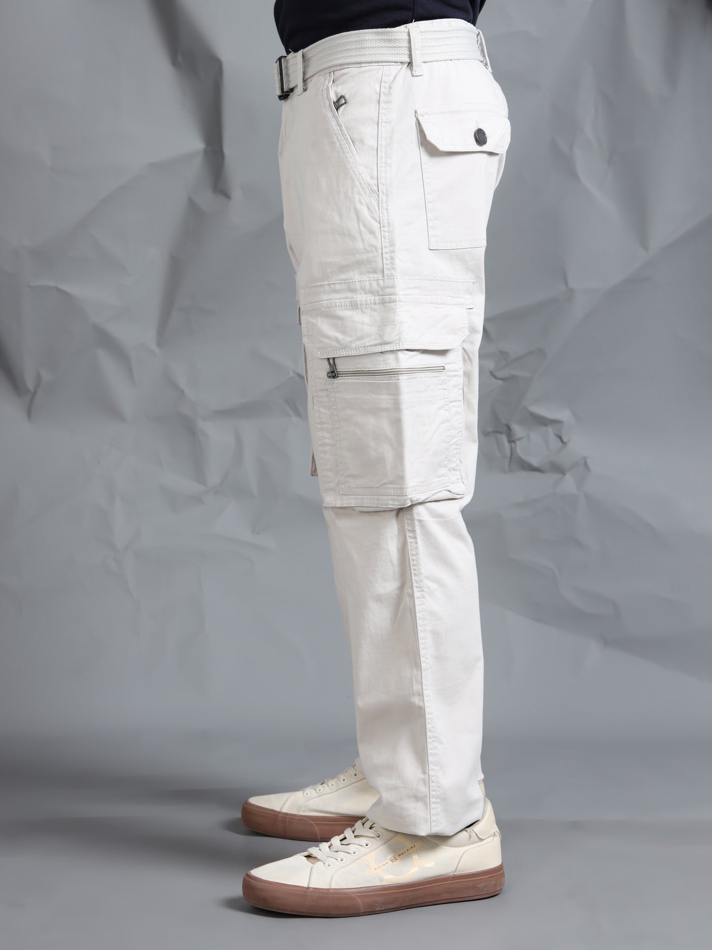 Men LT Grey Cargo Pants With Belt