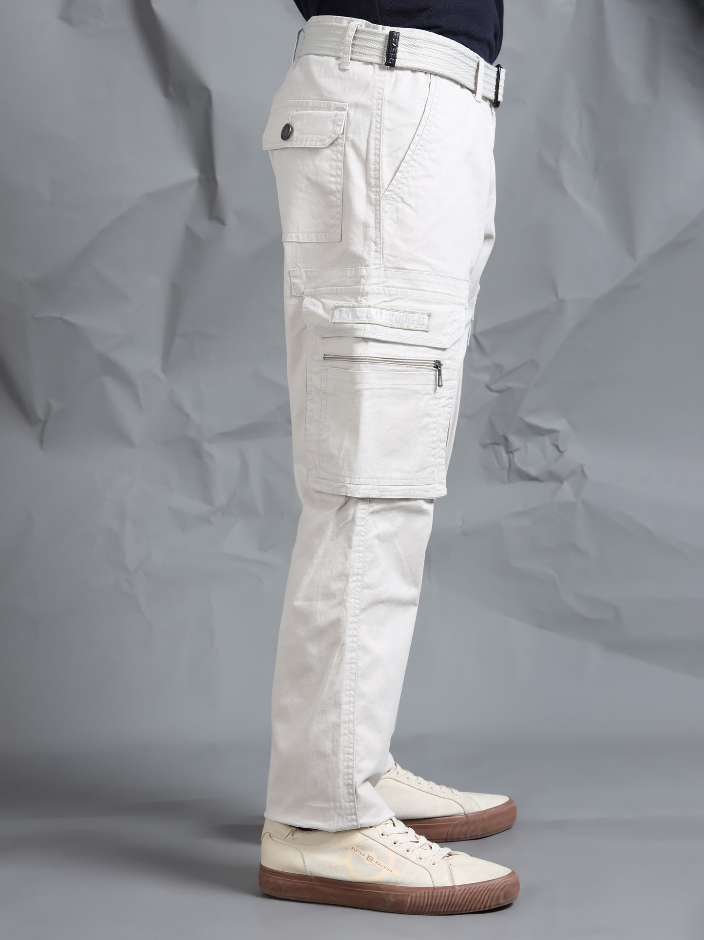 Men LT Grey Cargo Pants With Belt