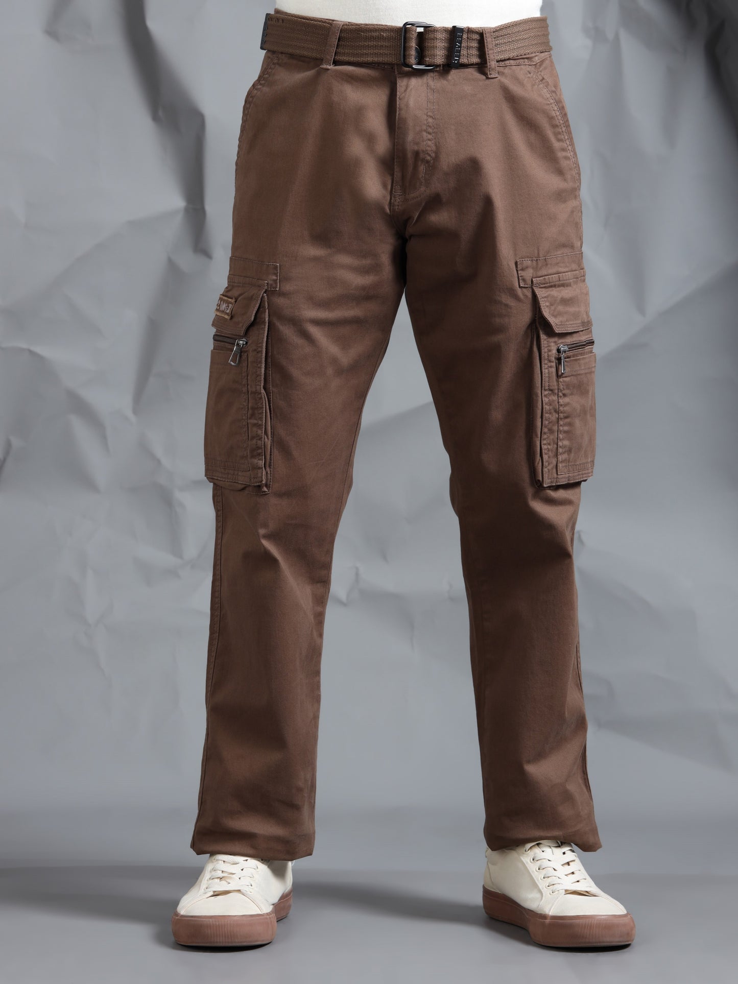 Men LT Brown Cargo Pants With Belt