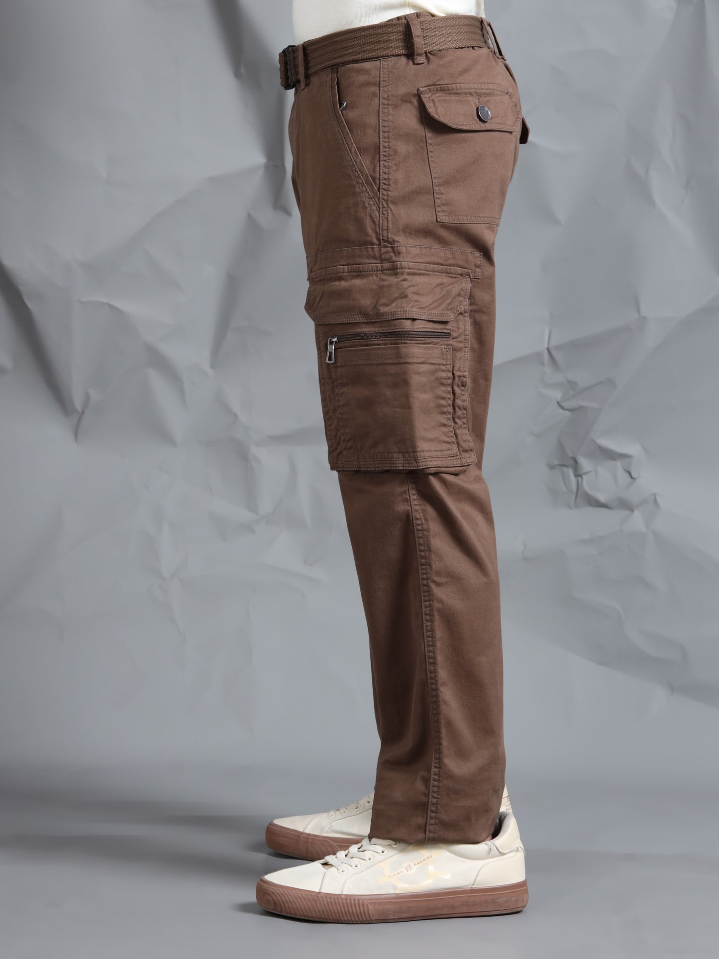 Men LT Brown Cargo Pants With Belt