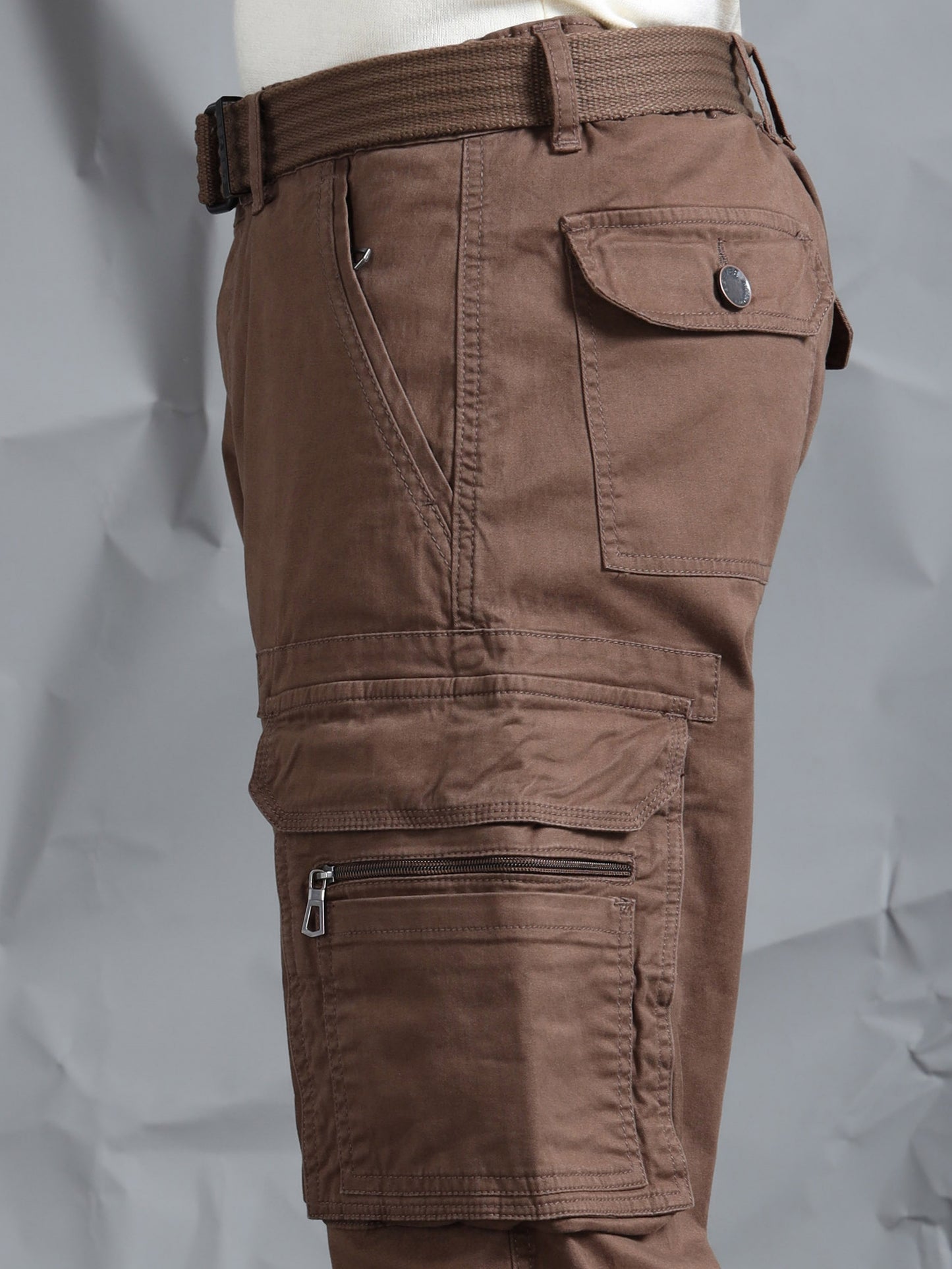 Men LT Brown Cargo Pants With Belt