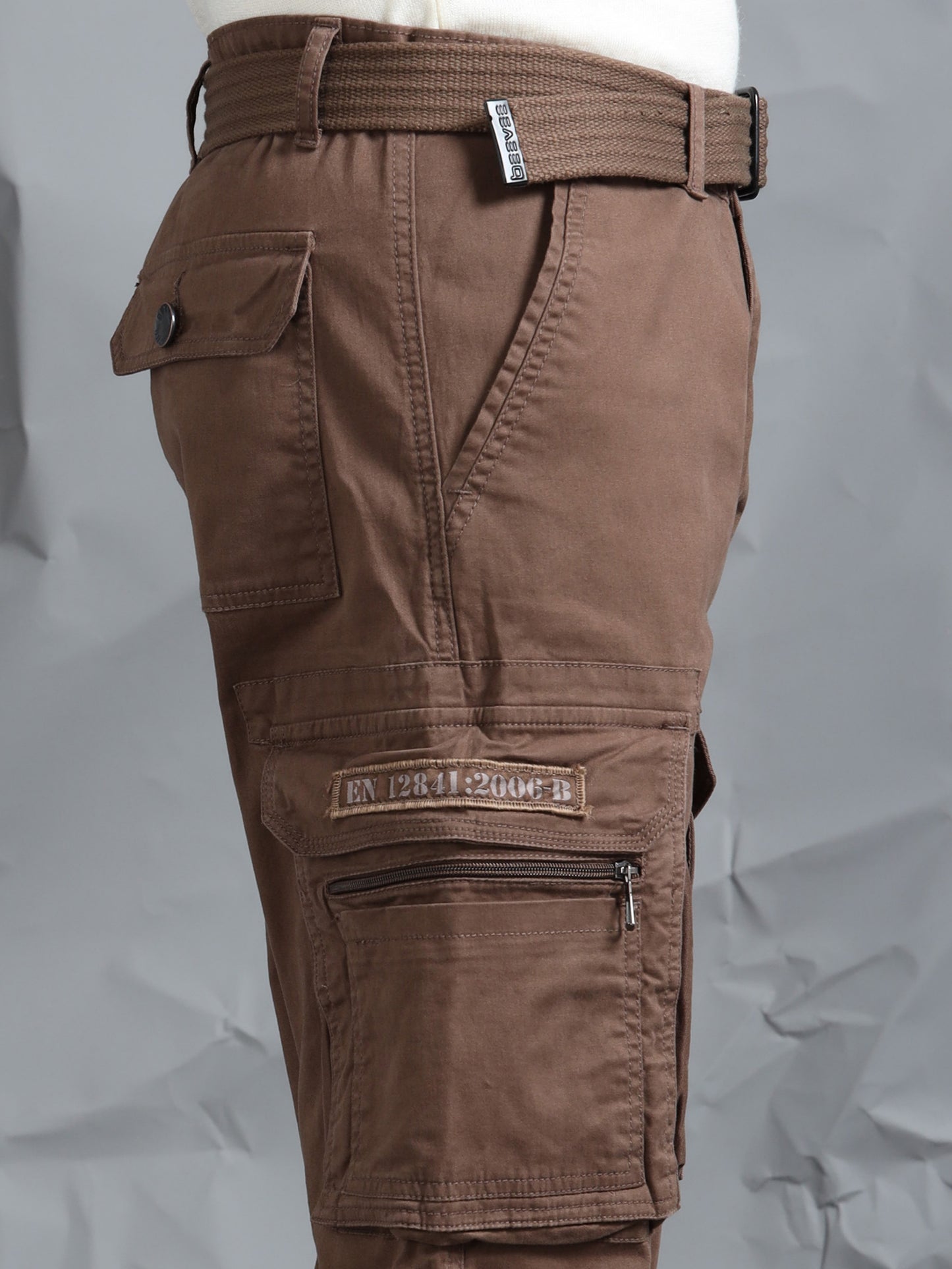 Men LT Brown Cargo Pants With Belt