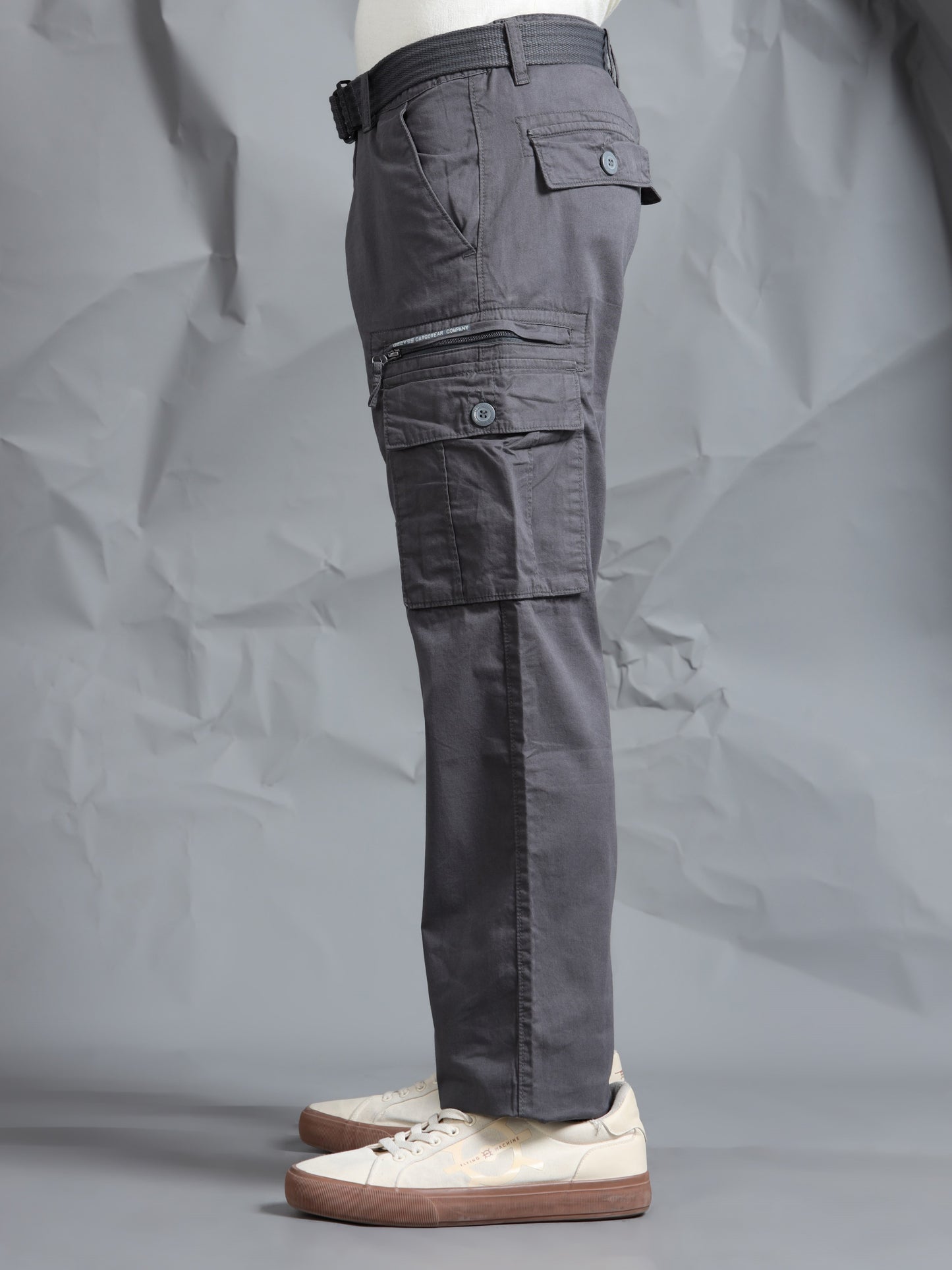 Men M Grey Cargo Pants With Belt