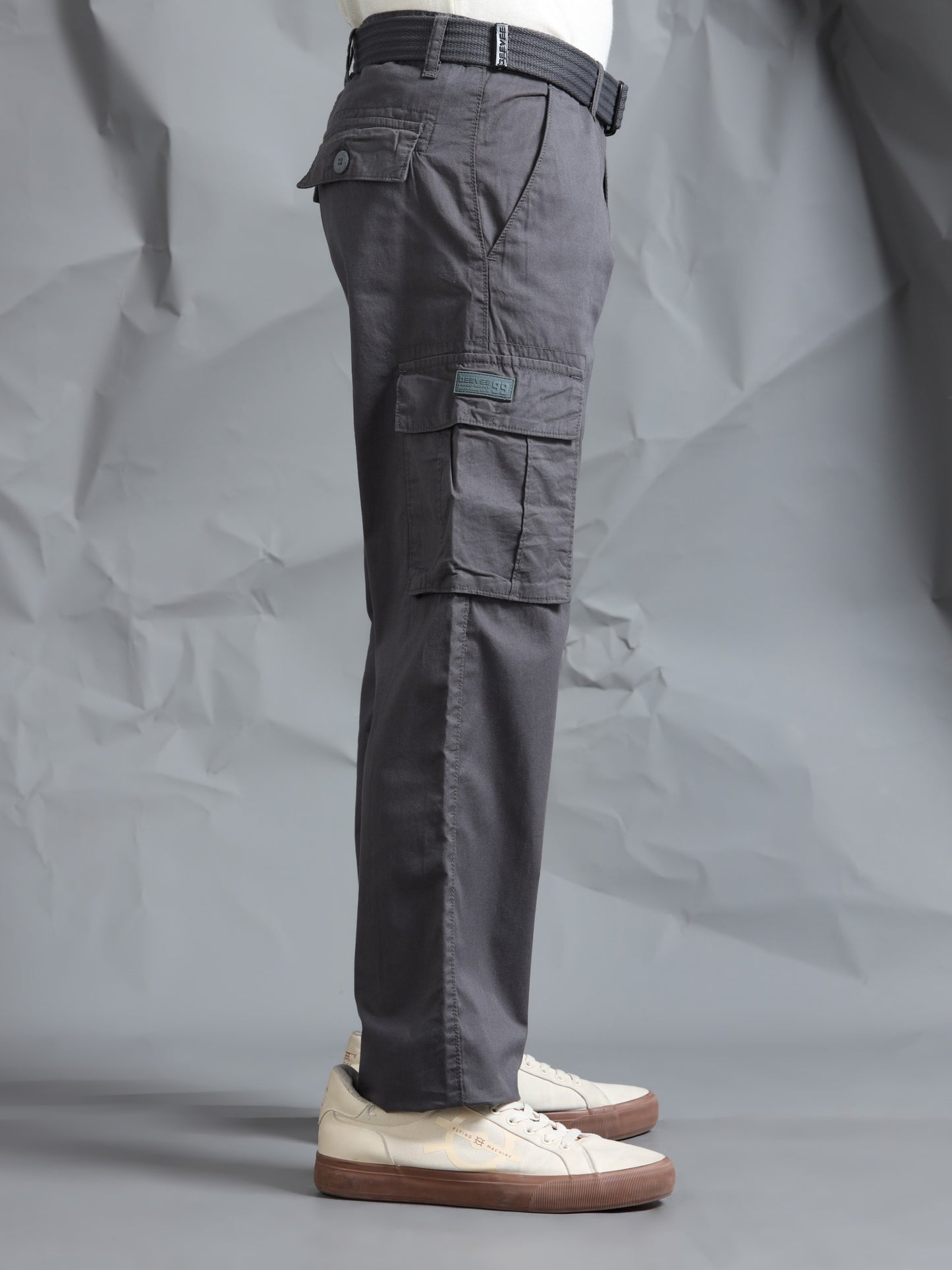 Men M Grey Cargo Pants With Belt