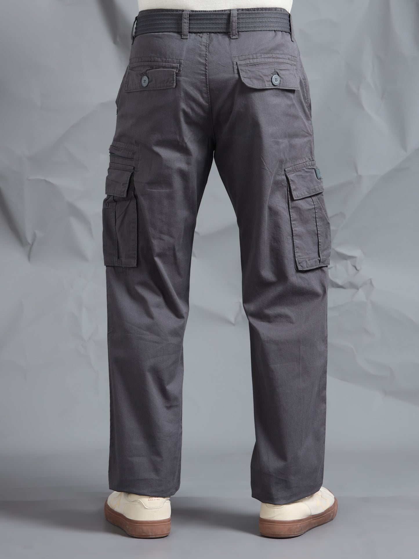 Men M Grey Cargo Pants With Belt