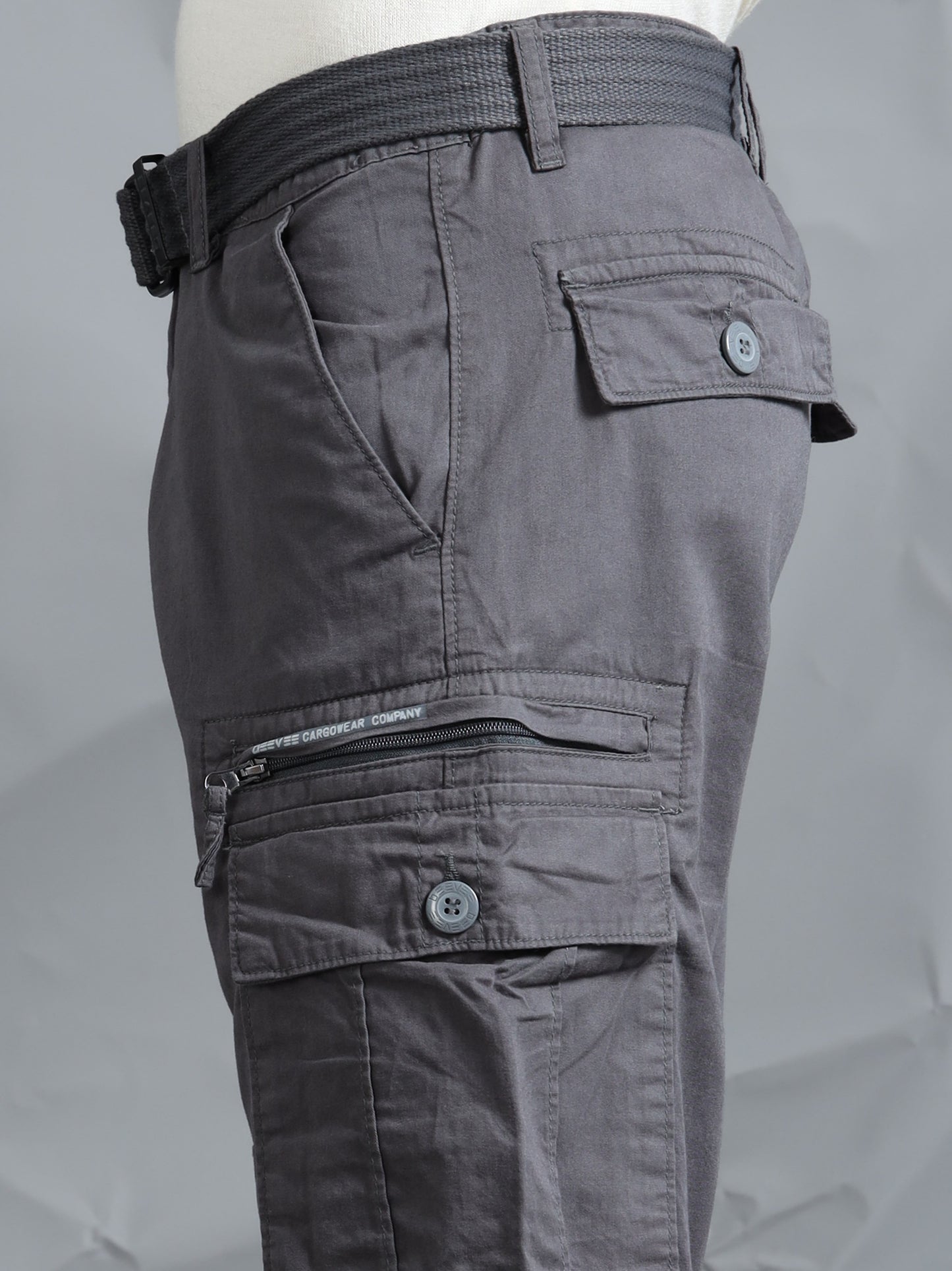 Men M Grey Cargo Pants With Belt