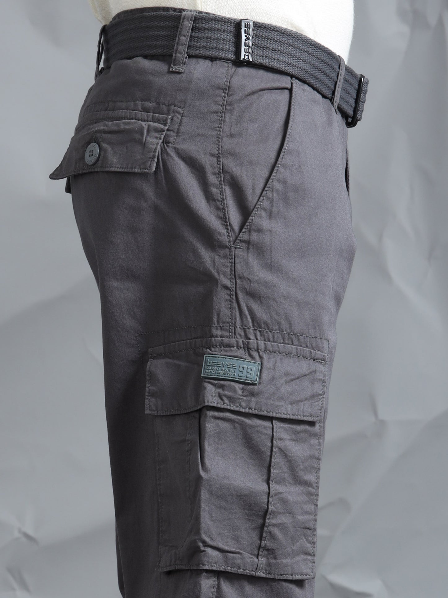 Men M Grey Cargo Pants With Belt