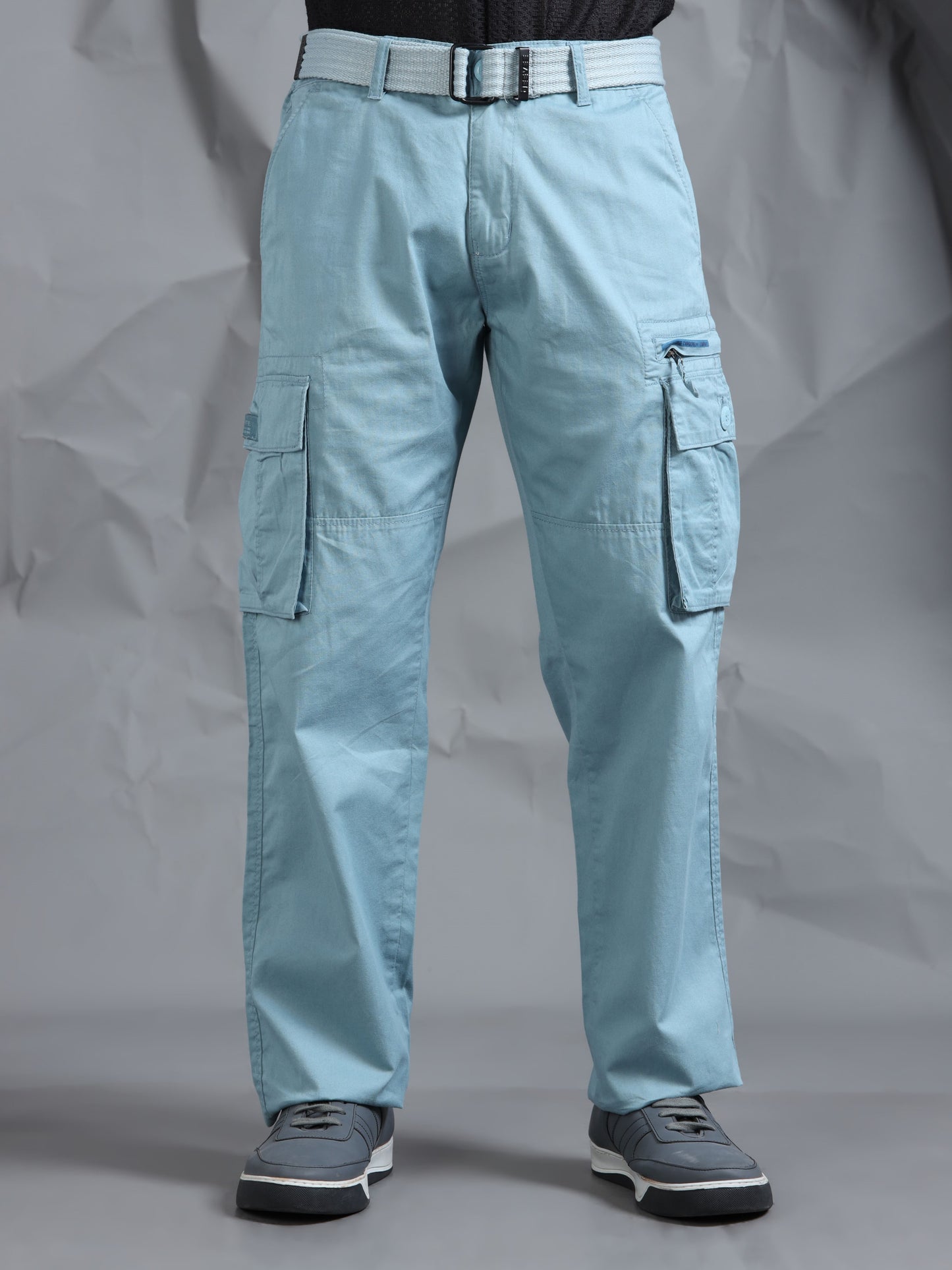 Men A Blue Cargo Pants With Belt