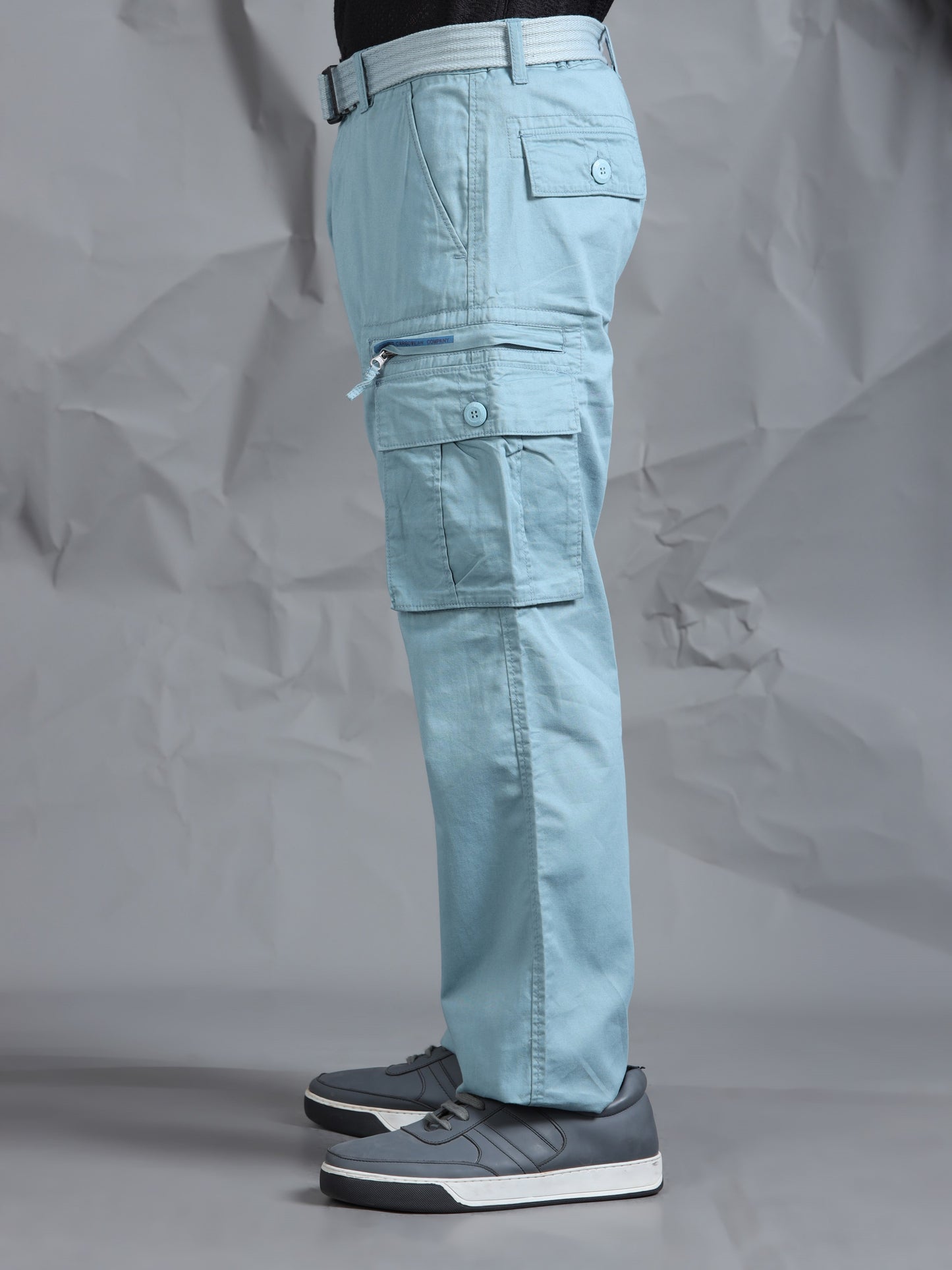 Men A Blue Cargo Pants With Belt