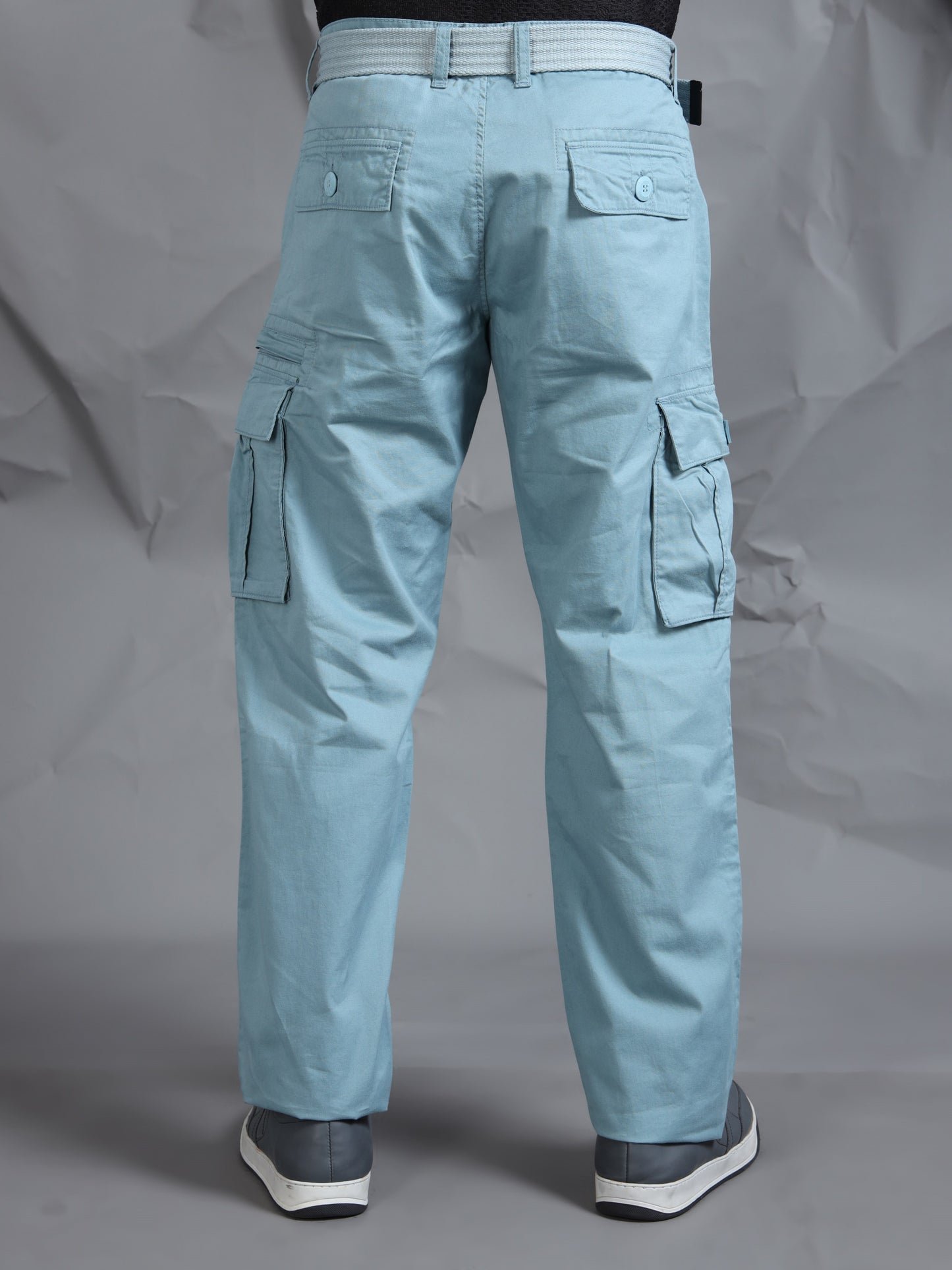 Men A Blue Cargo Pants With Belt
