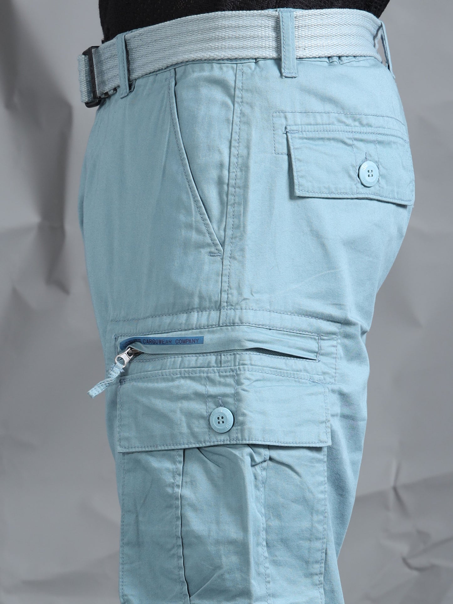 Men A Blue Cargo Pants With Belt