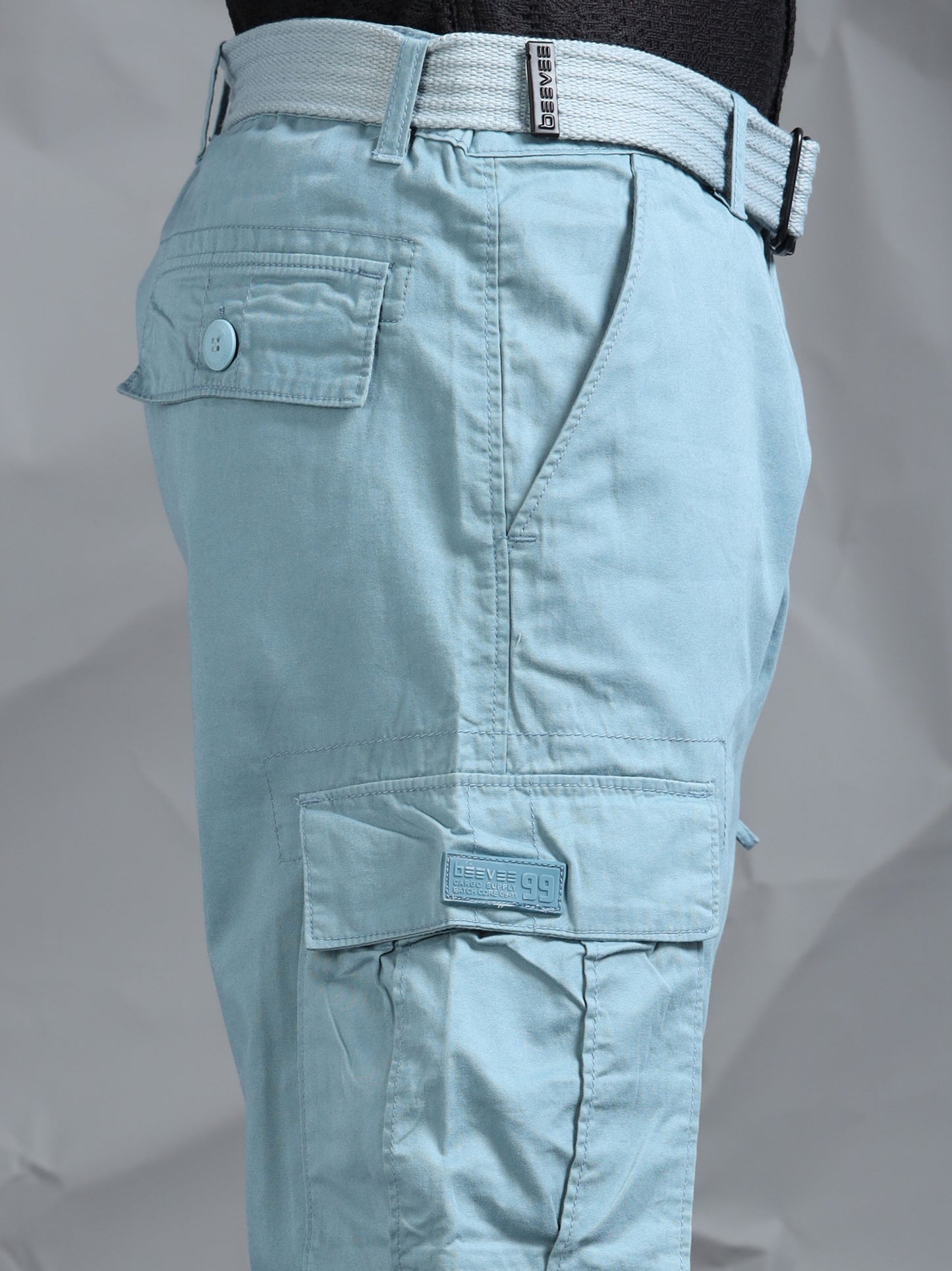 Men A Blue Cargo Pants With Belt
