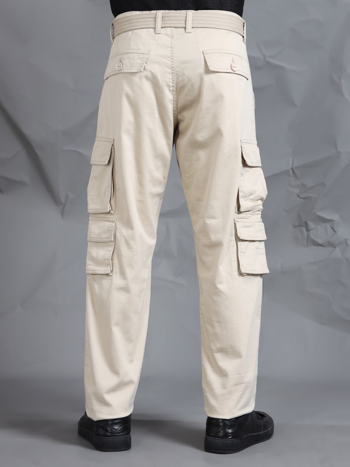 Men Sand Cargo Pocket Pants With Belt