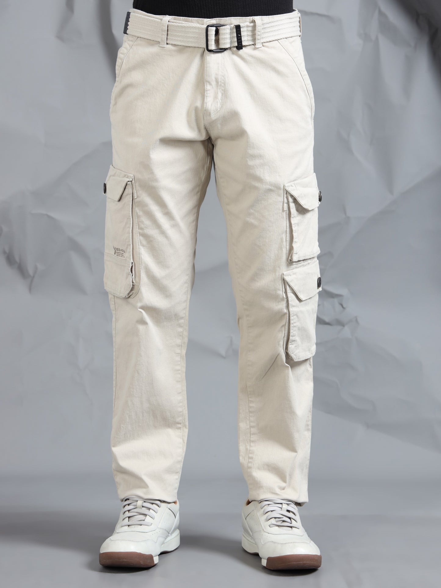 Cotton Lycra Sand  Mid Rise Cargo Pant with 7 Pockets