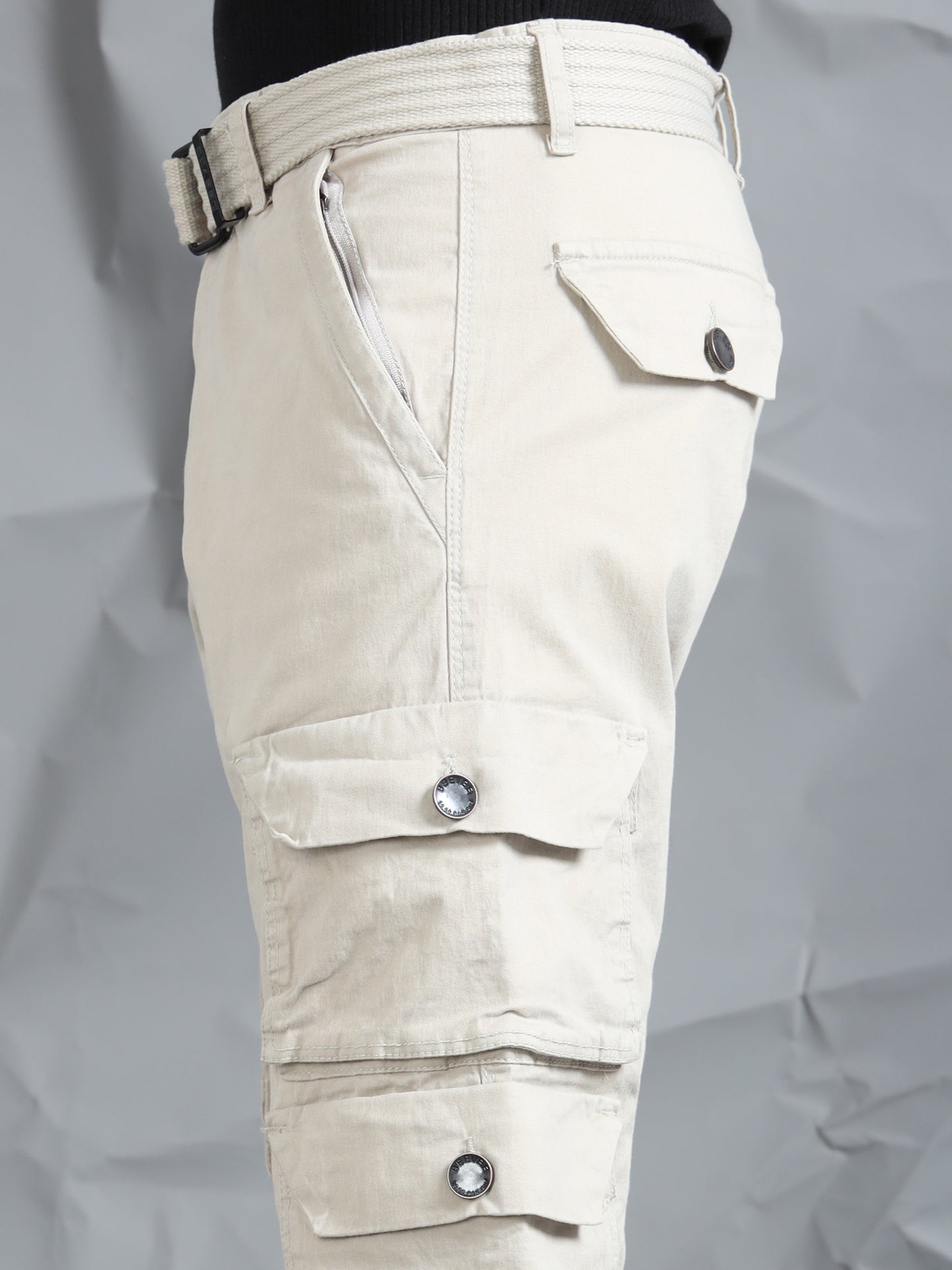 Cotton Lycra Sand  Mid Rise Cargo Pant with 7 Pockets