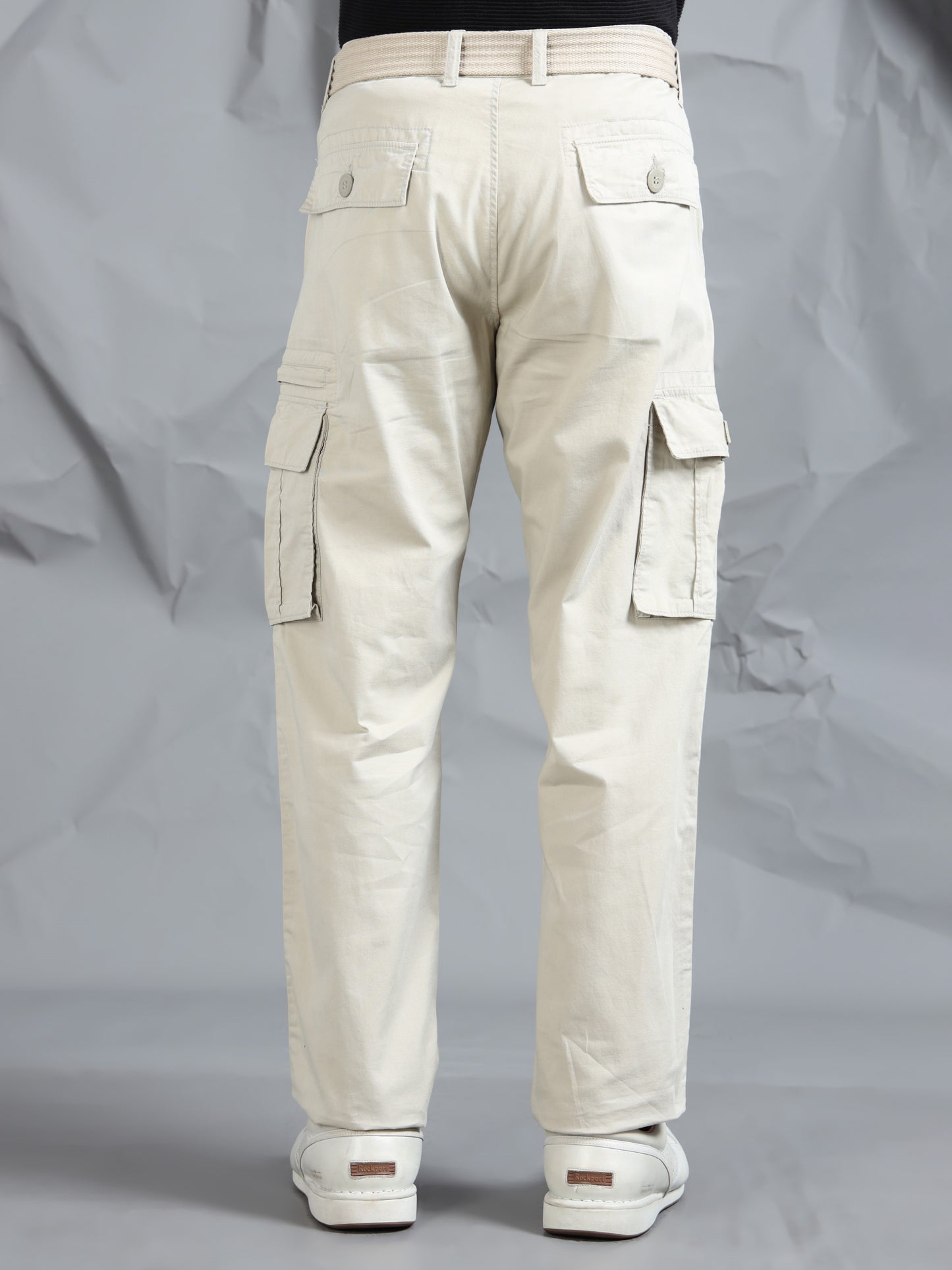 Men Beige Cargo Pants With Belt