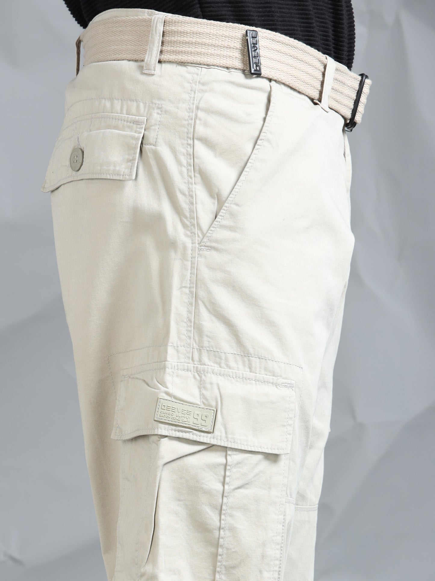 Men Beige Cargo Pants With Belt