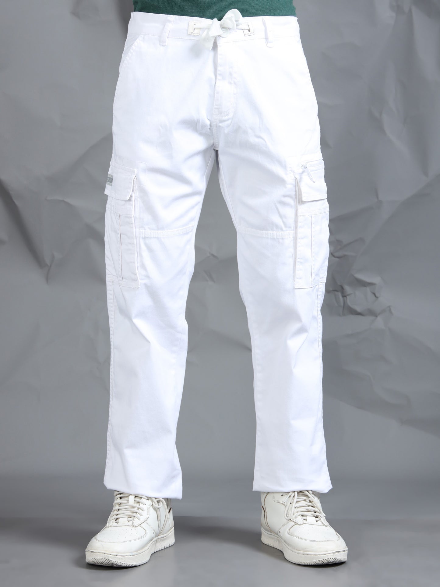 Cotton Lycra White  Cargo Pant with 8 Pockets