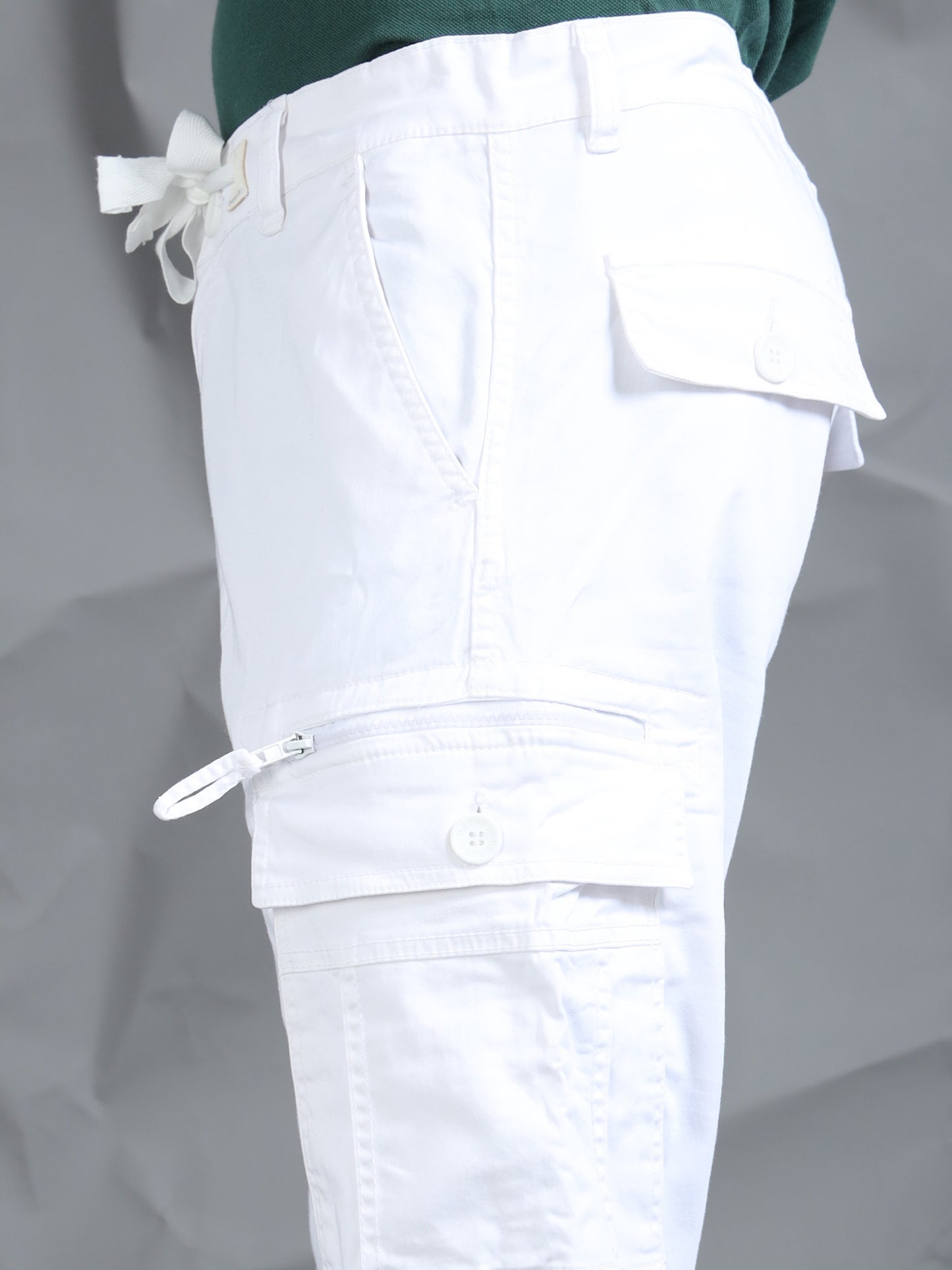 Cotton Lycra White  Cargo Pant with 8 Pockets