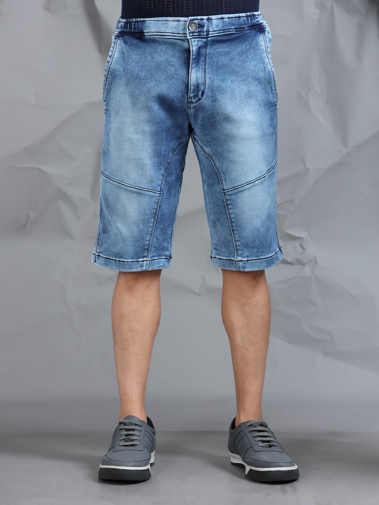 Light Blue Stretchable Cut & Sew Denim Shorts