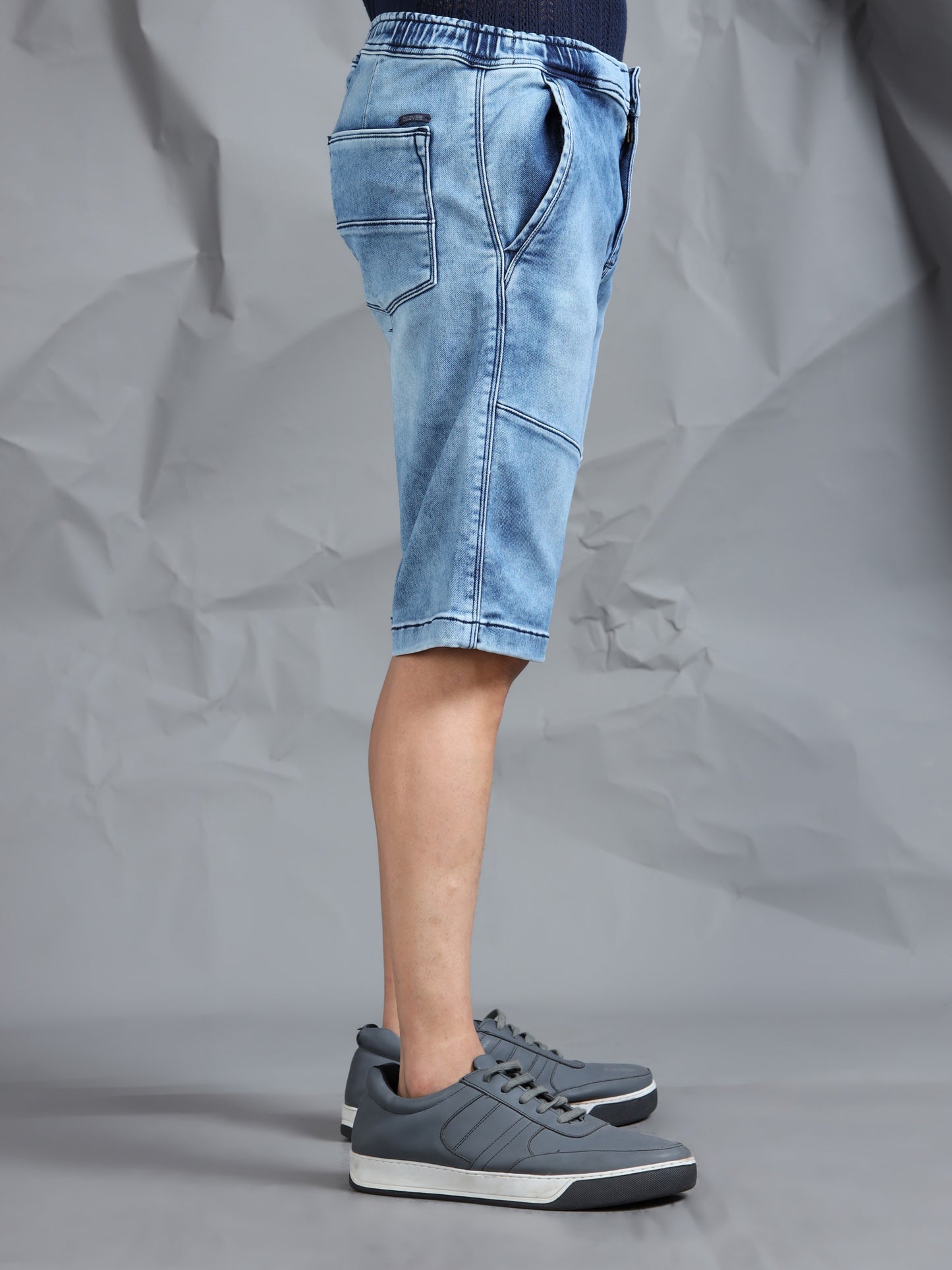 Light Blue Stretchable Cut & Sew Denim Shorts