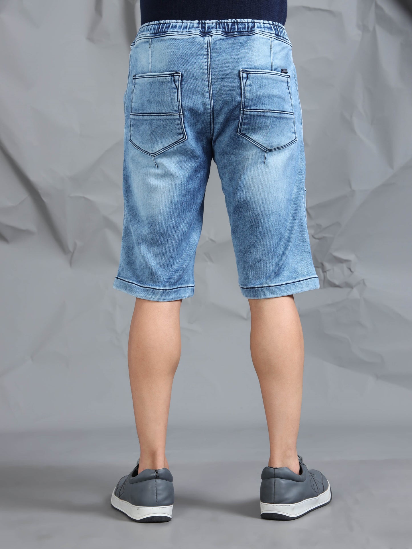 Light Blue Stretchable Cut & Sew Denim Shorts