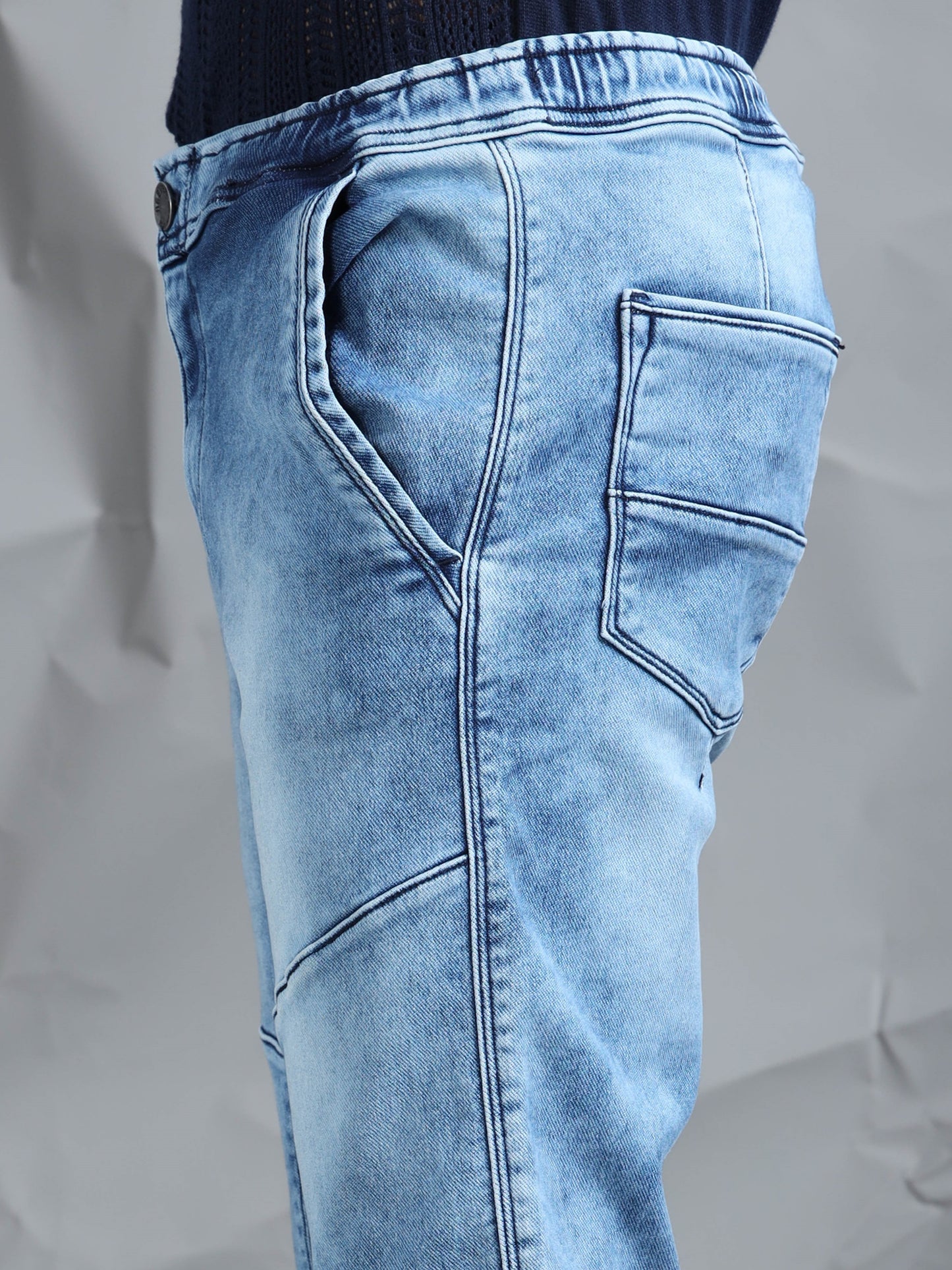 Light Blue Stretchable Cut & Sew Denim Shorts