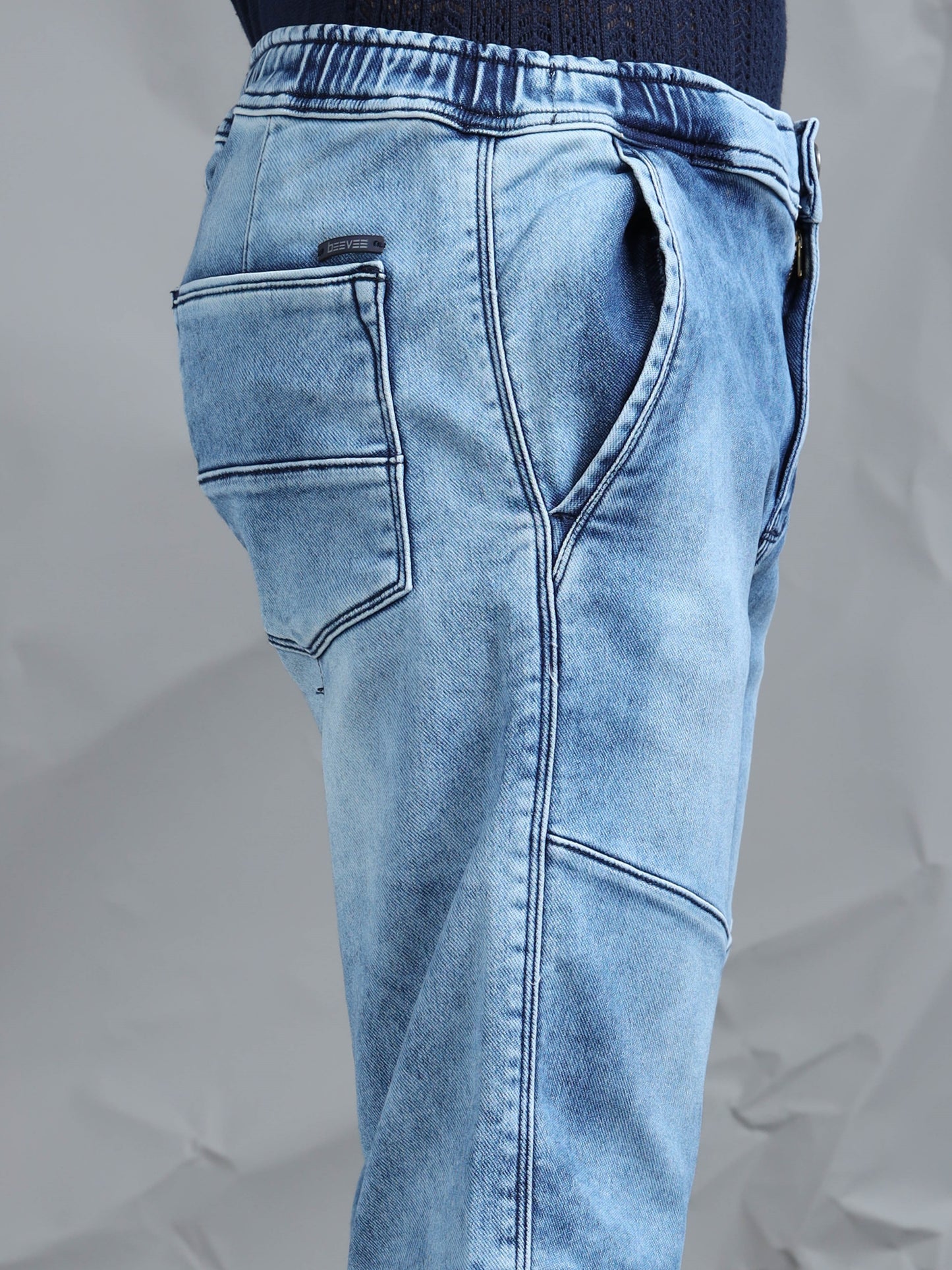 Light Blue Stretchable Cut & Sew Denim Shorts