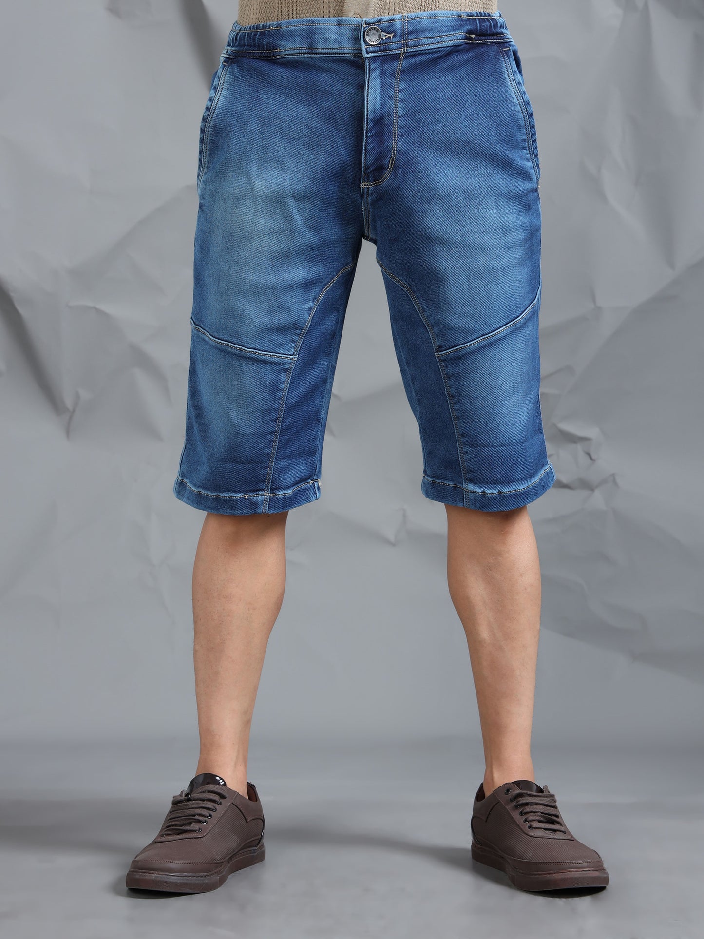 Dark Blue Stretchable Cut & Sew Denim Shorts