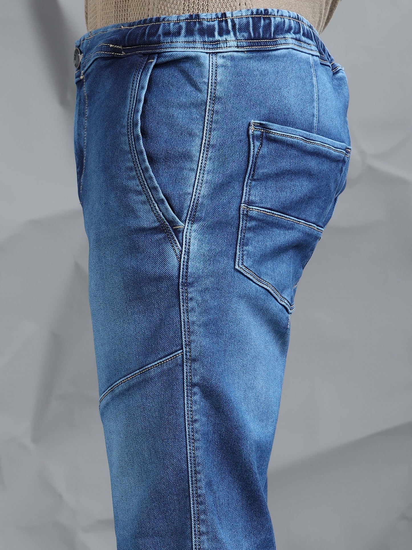 Dark Blue Stretchable Cut & Sew Denim Shorts