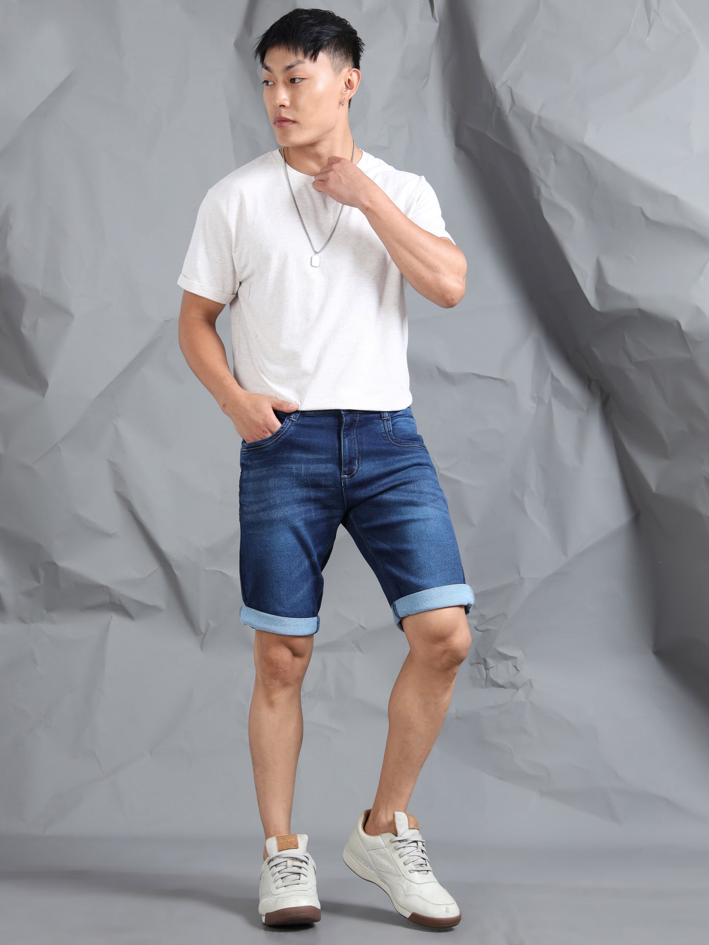 Dark Blue Stretchable Denim Shorts