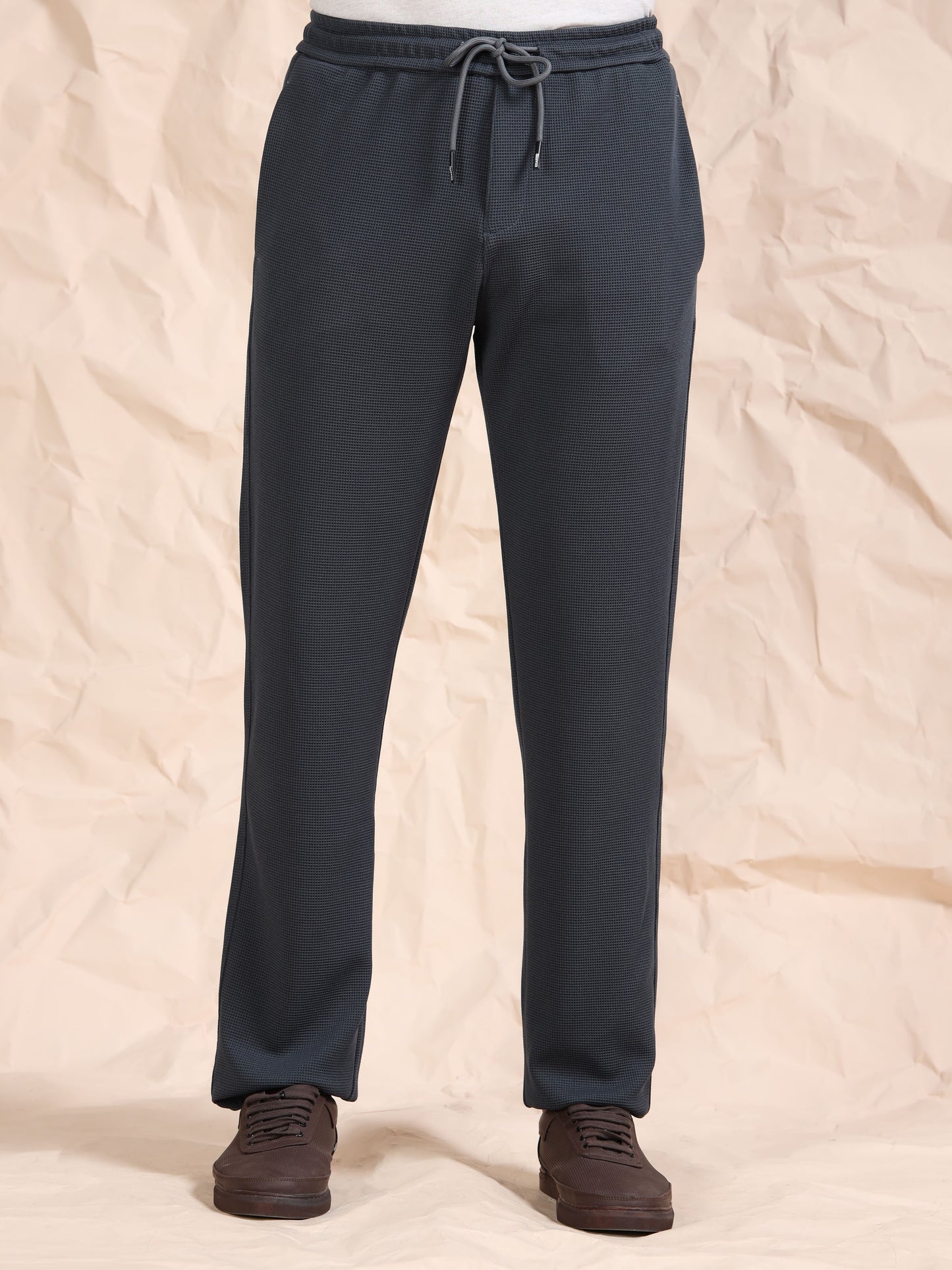 Grey Waffle Structured Track Pant