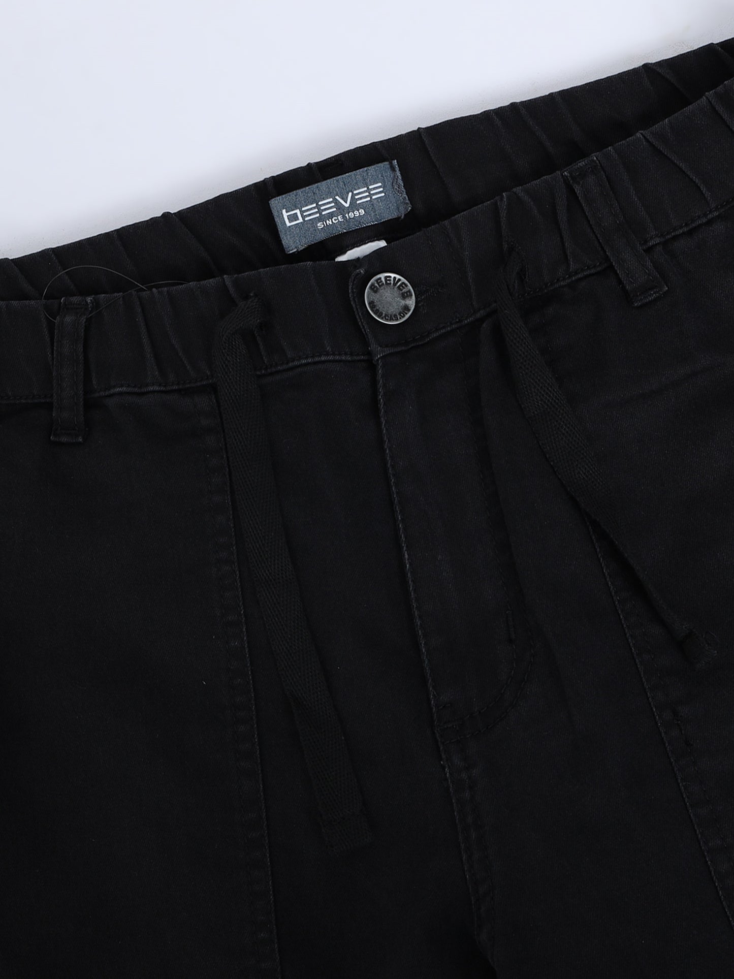 Black Denim Cotton Blend Solid Mid Rise Pyjama