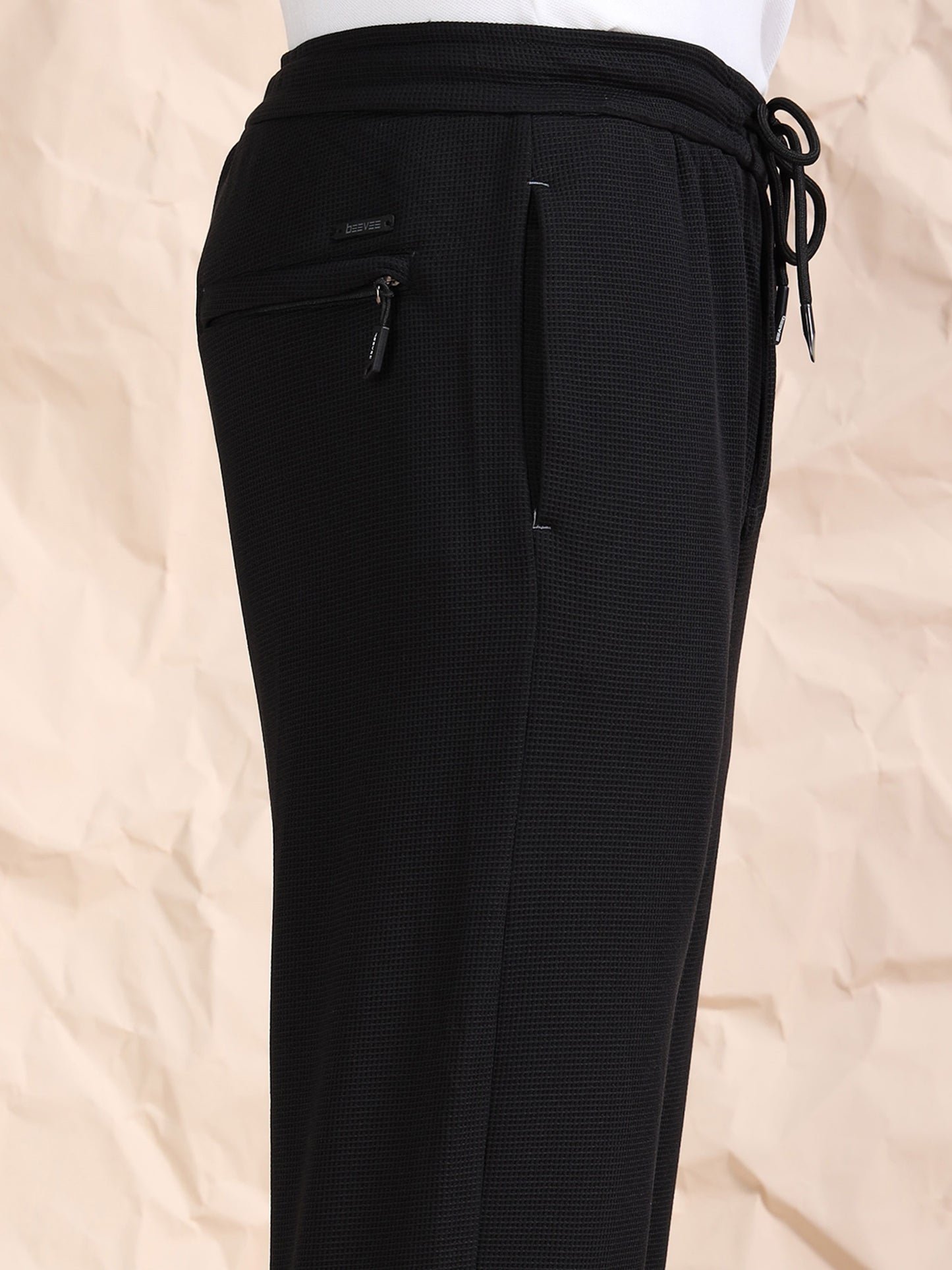 Black Waffle Structured Track Pant