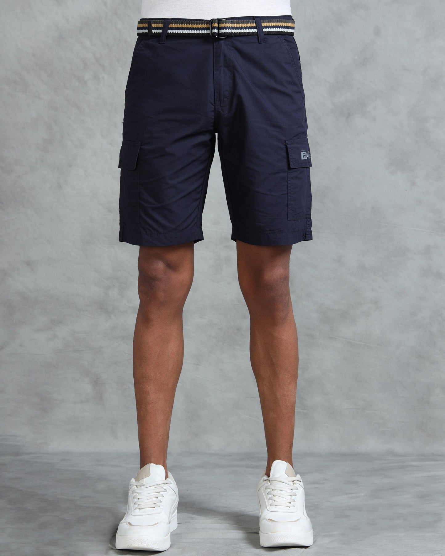 Men Navy Casual Shorts with Belt