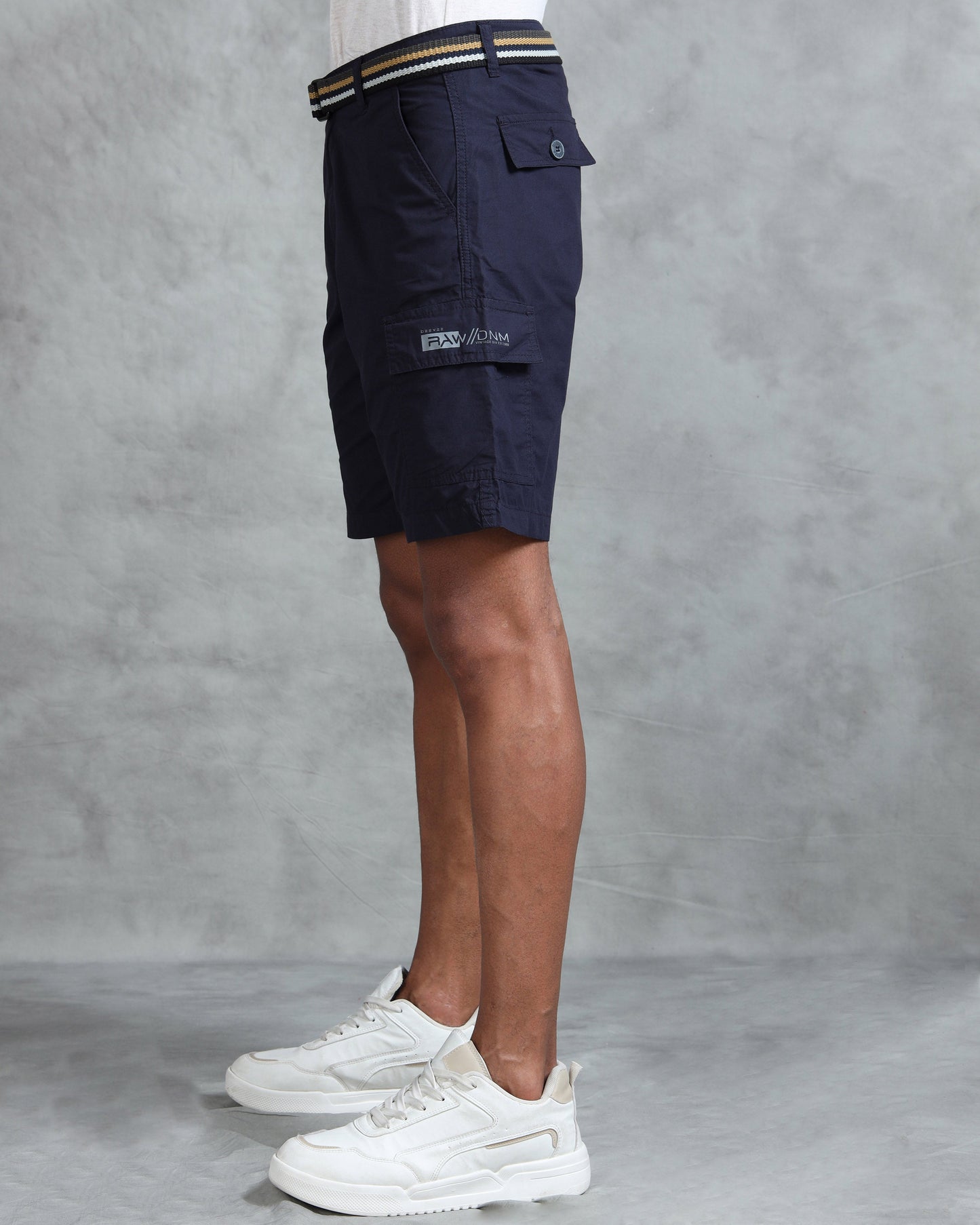 Men Navy Casual Shorts with Belt