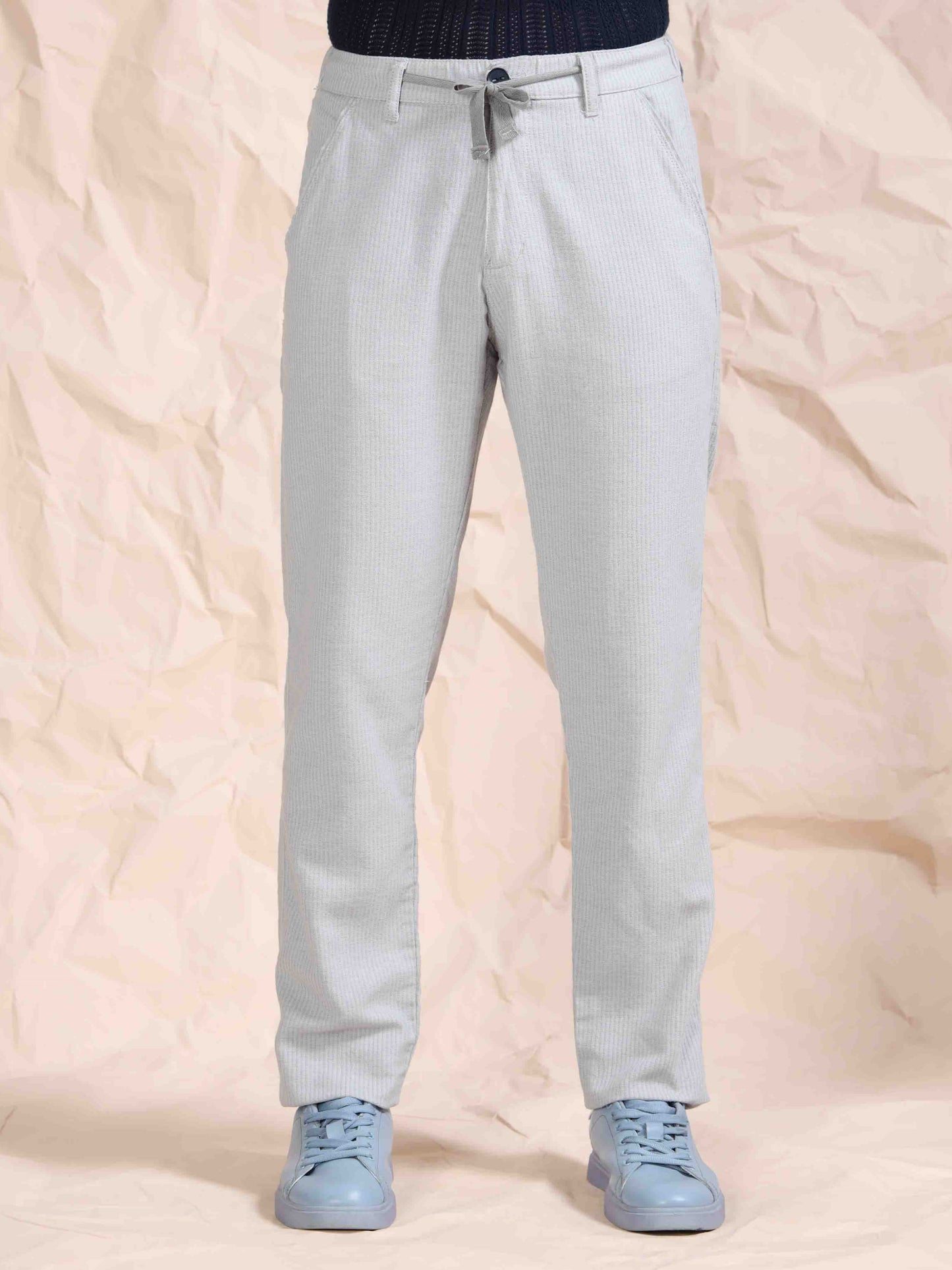 DK Grey Cotton Striped Mid Rise Pyjama