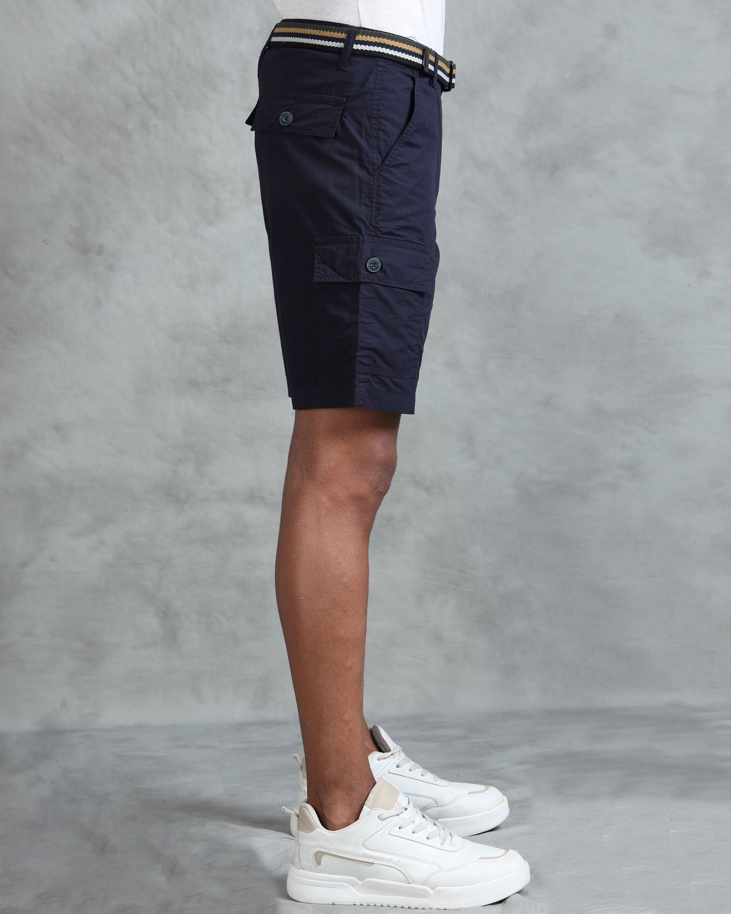 Men Navy Casual Shorts with Belt