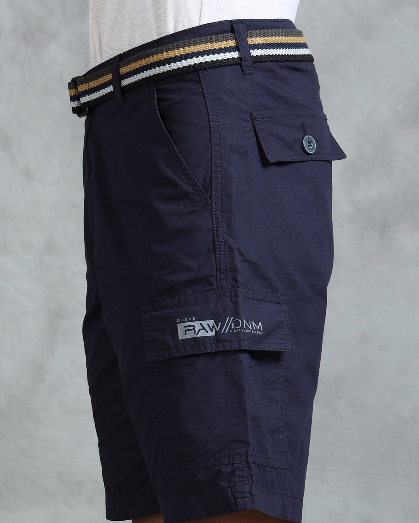 Men Navy Casual Shorts with Belt