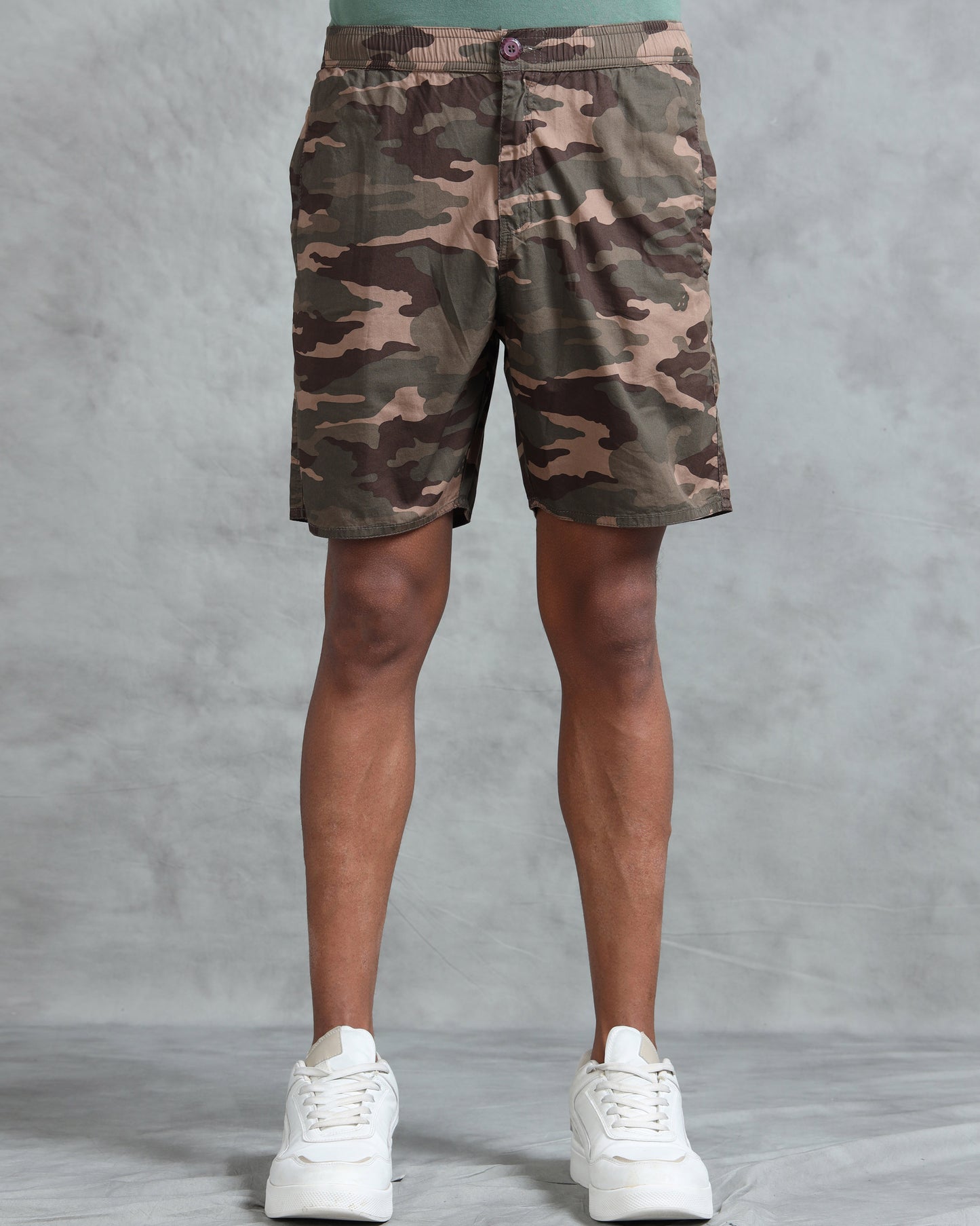 Men Brown Military Camouflage Printed Shorts