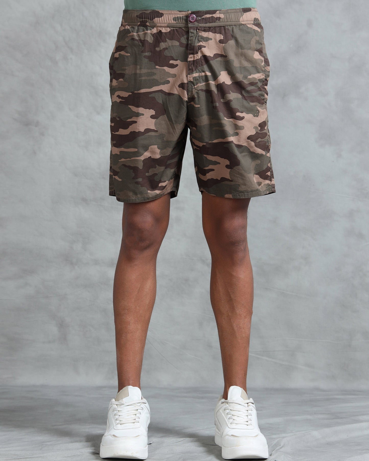 Men Brown Military Camouflage Printed Shorts