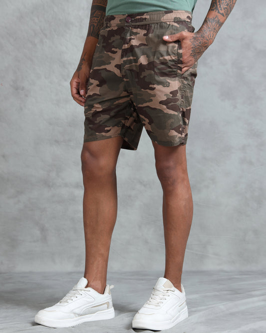 Men Brown Military Camouflage Printed Shorts