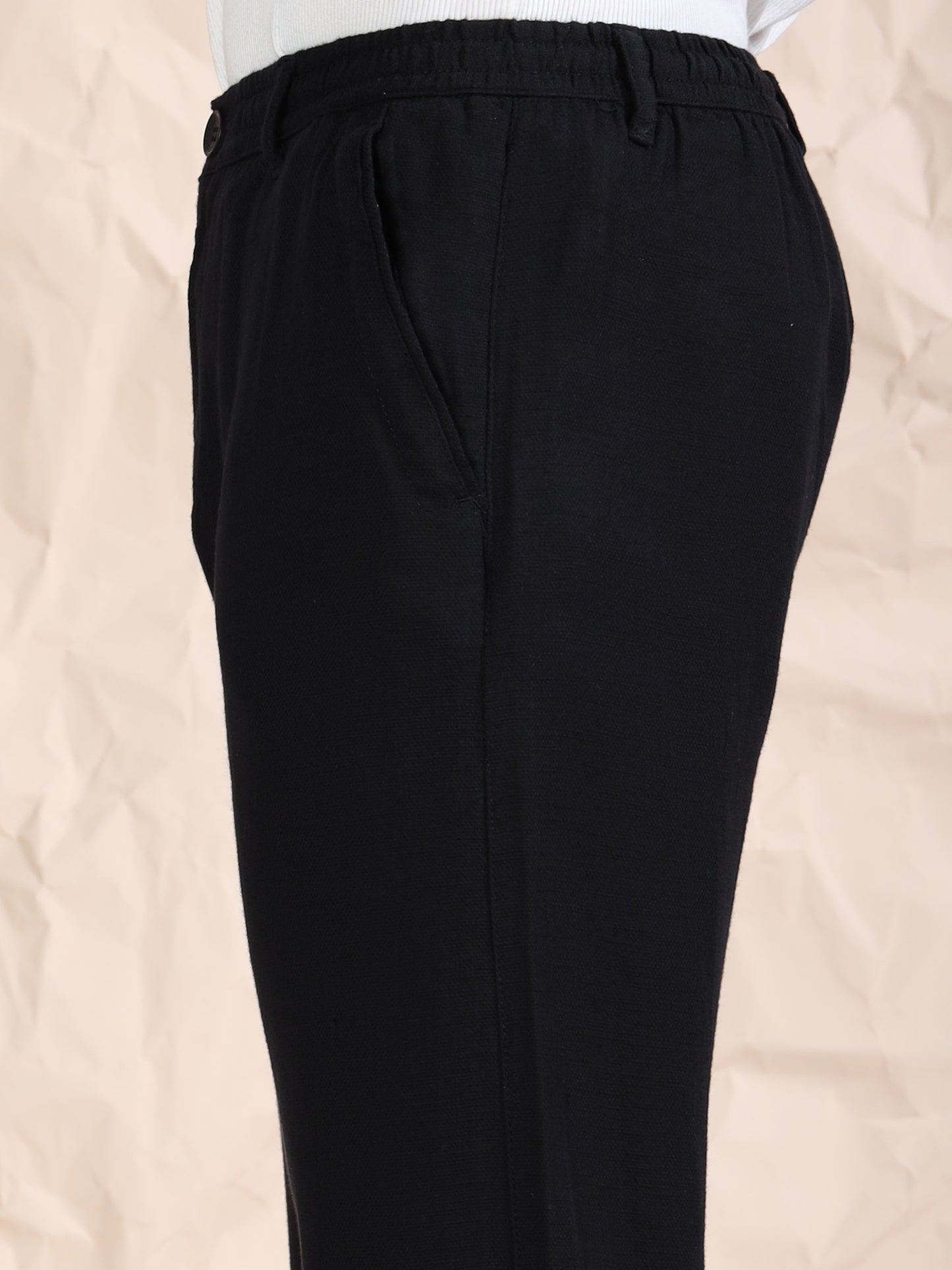 Black Cotton Linen Solid Mid Rise Pyjama