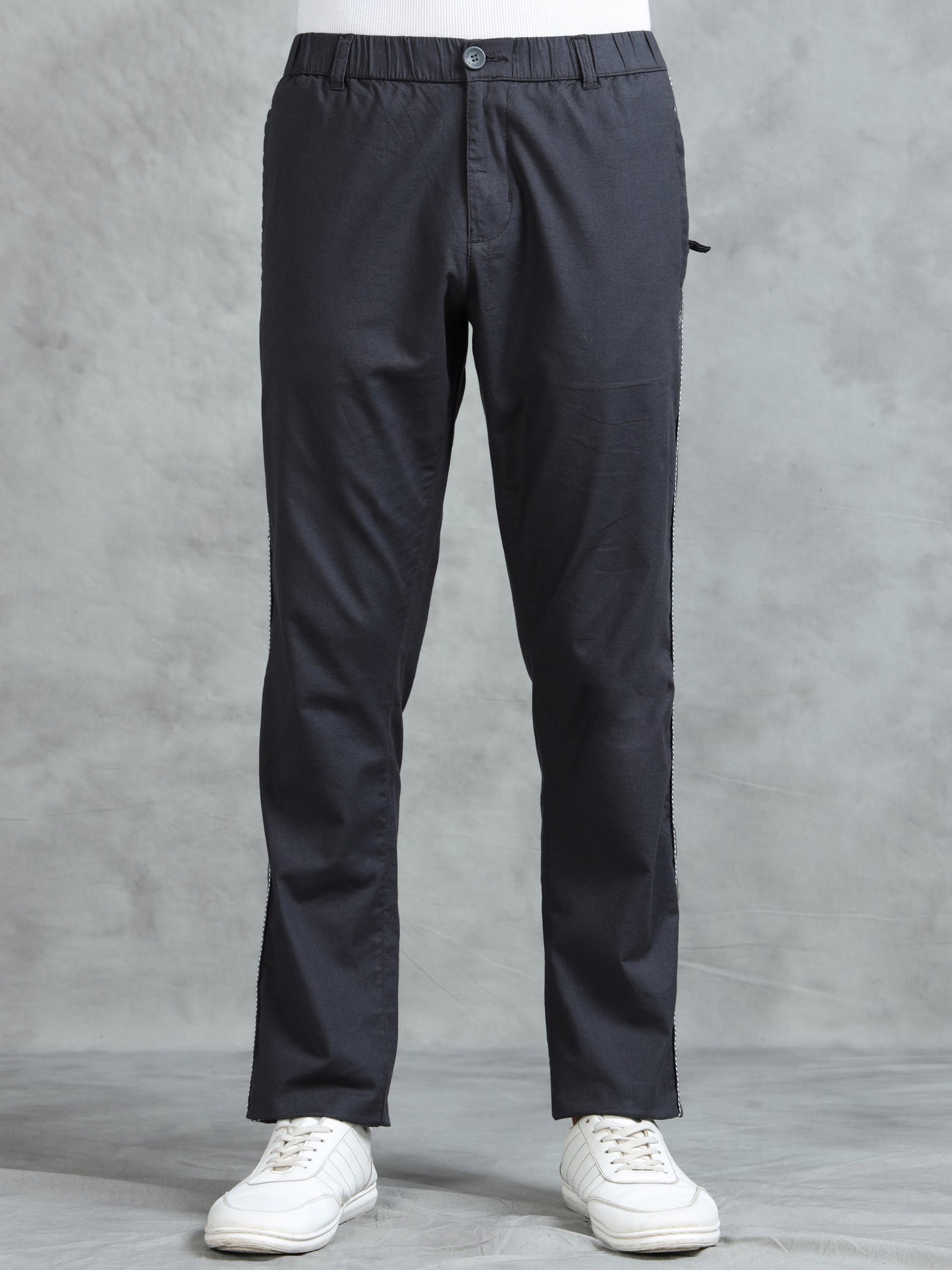 Grey Cotton Lycra Solid Pyjama