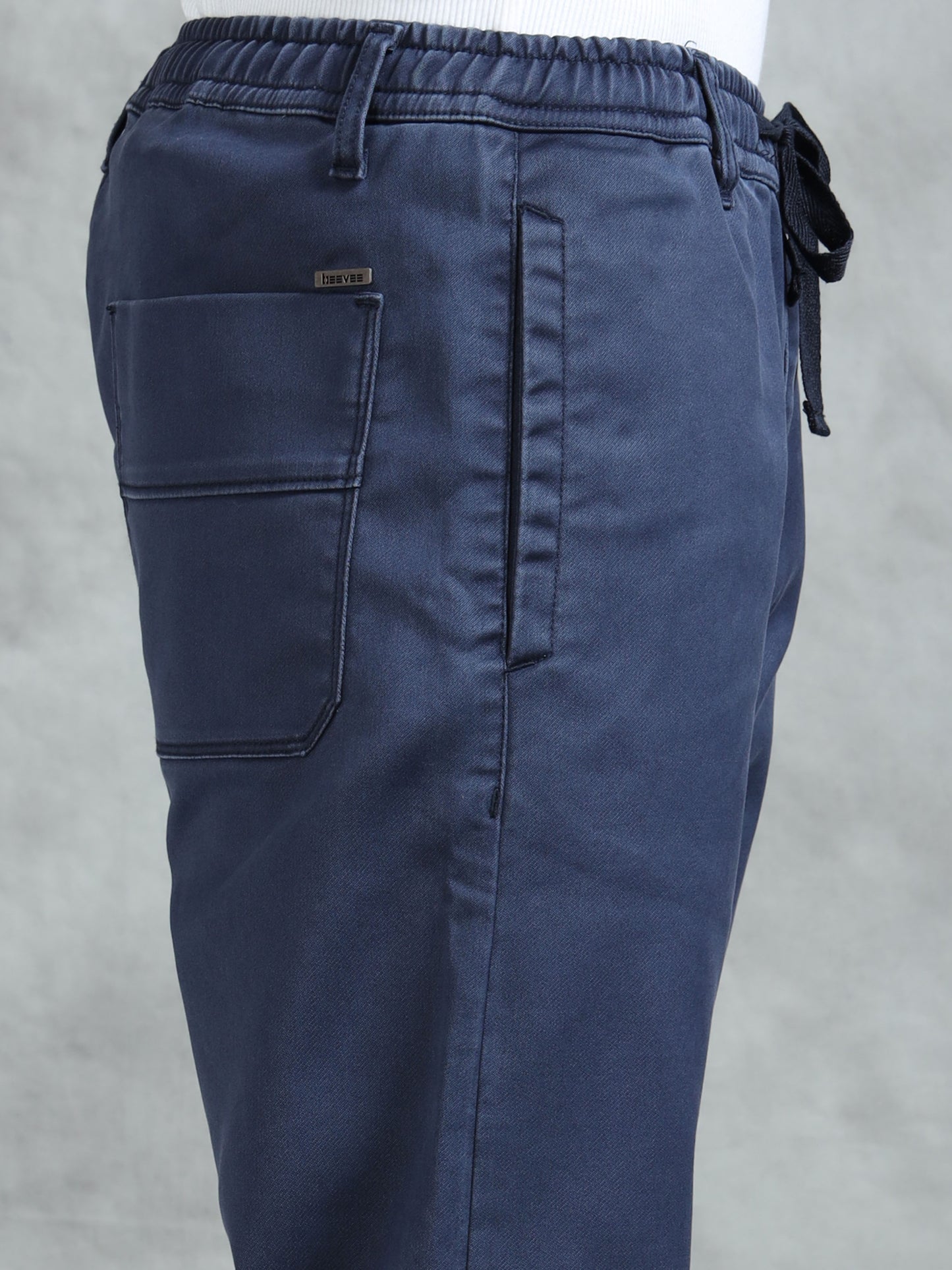 Navy Cotton Lycra Solid Pyjama