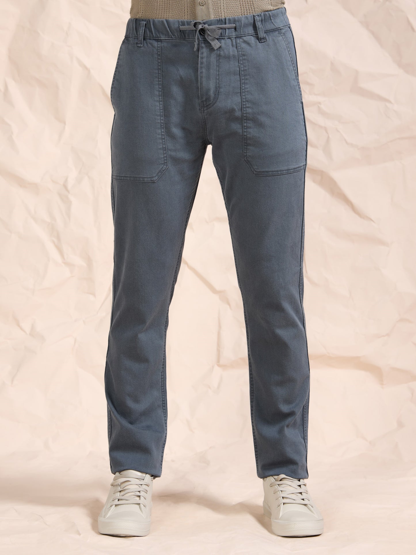 Grey Denim Cotton Blend Solid Mid Rise Pyjama