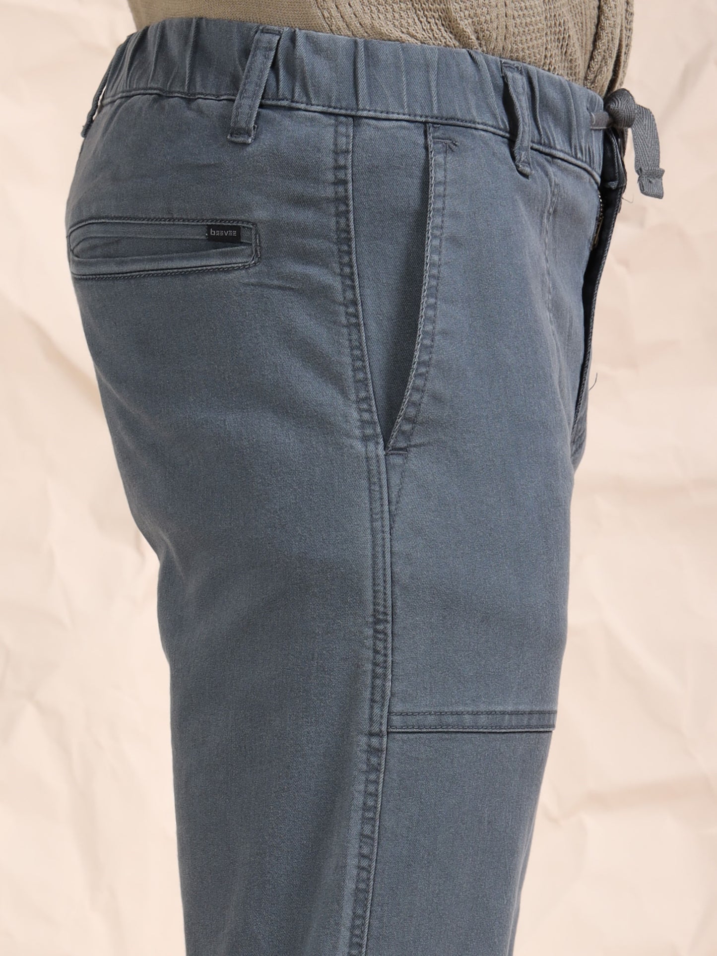 Grey Denim Cotton Blend Solid Mid Rise Pyjama